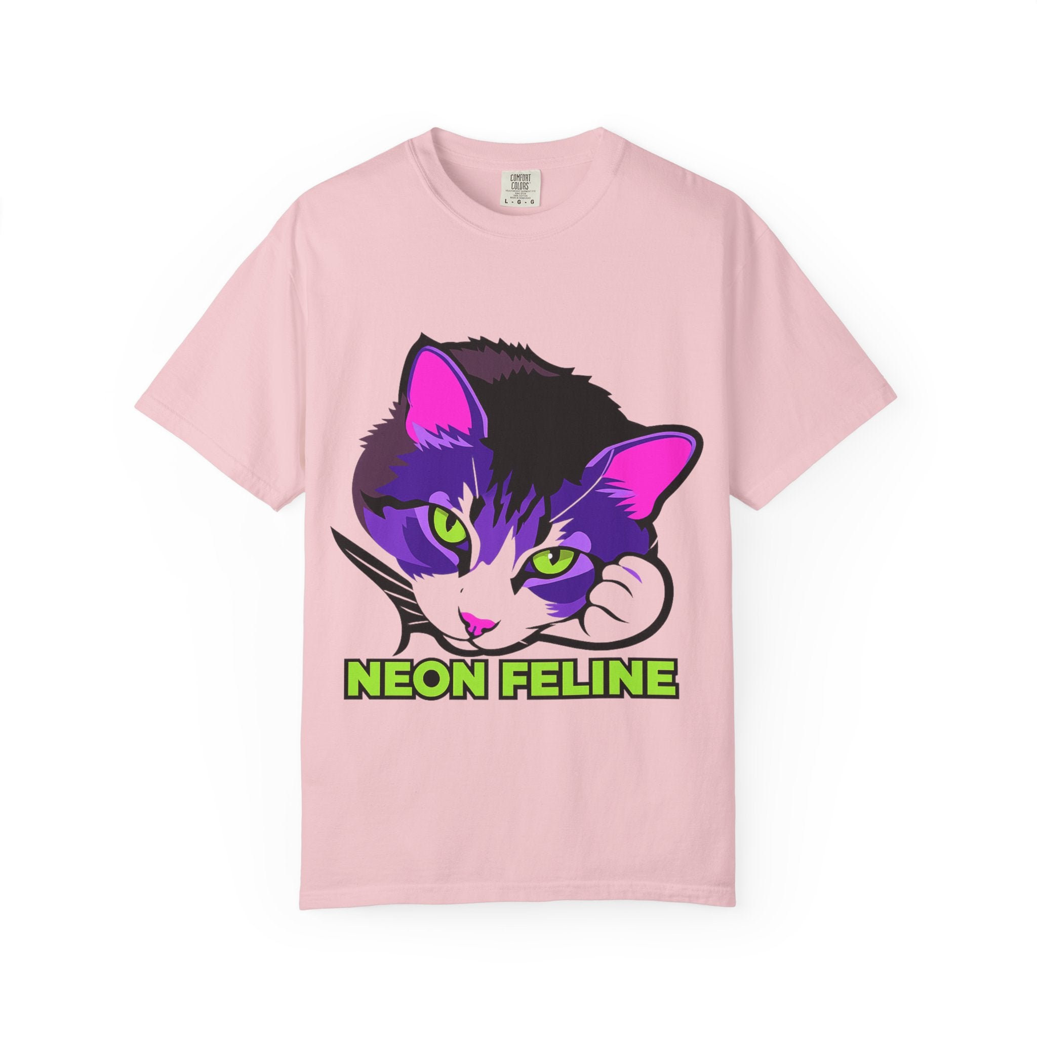 Neon Feline | Lulu Cat Face Comfort Colors Tee | Bold Neon Cat Graphic Shirt | Cat Lover Gift