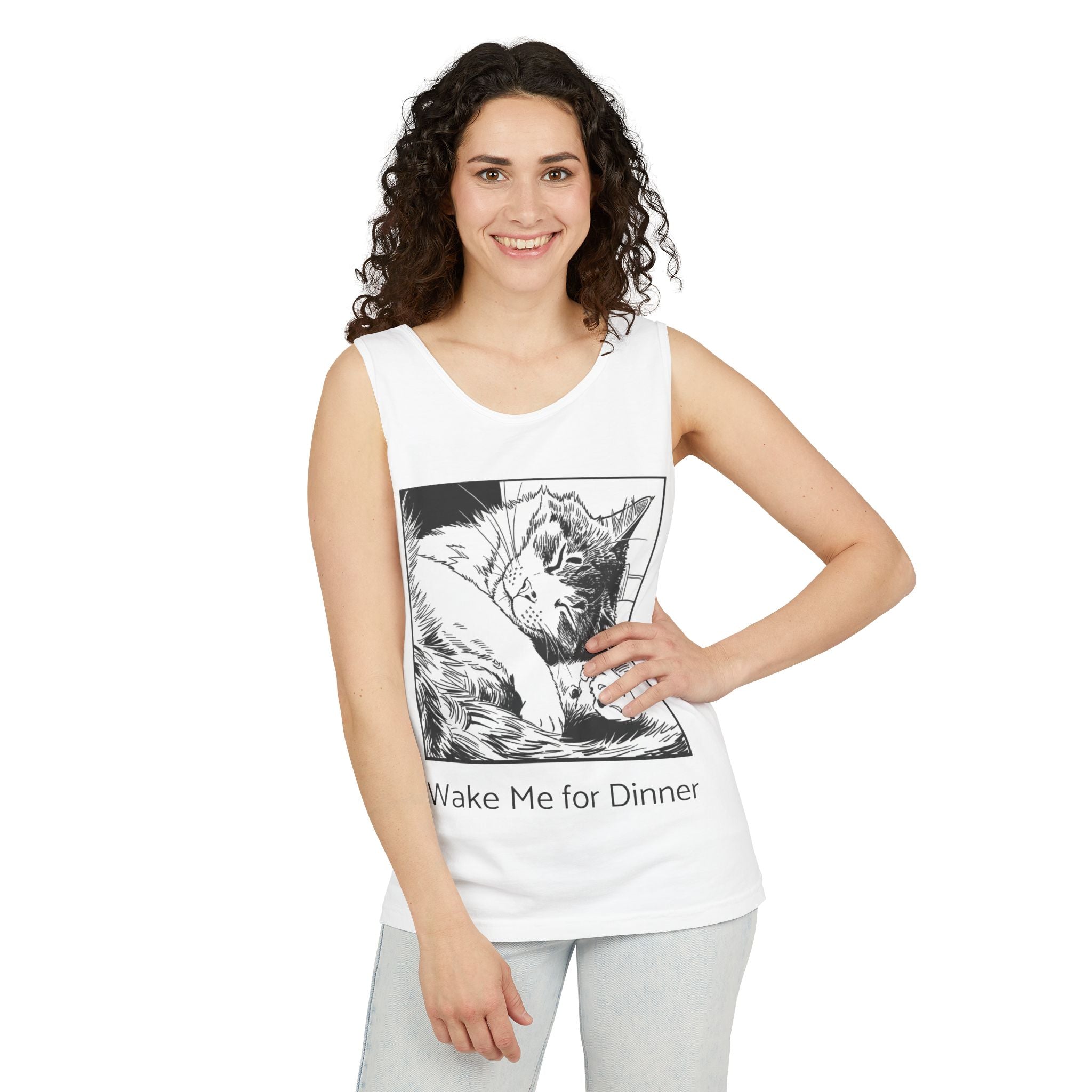 Wake Me For Dinner | Sleeping Lulu Cat Tank | Funny Cat Comfort Colors Tank Top | Cat Lover Gift