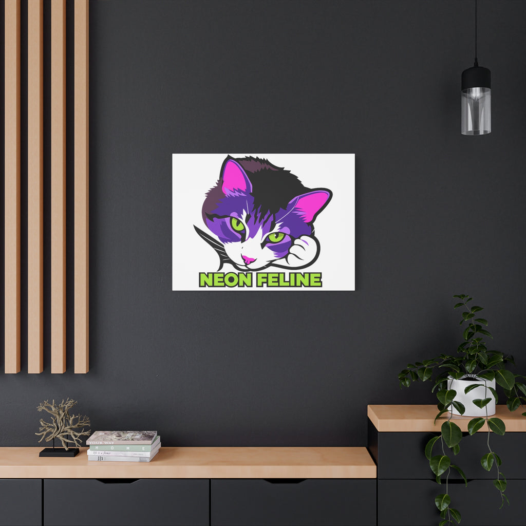 Neon Feline Cat Canvas Print | Bold Purple Pink Cat Wall Art | Cat Lover Gift