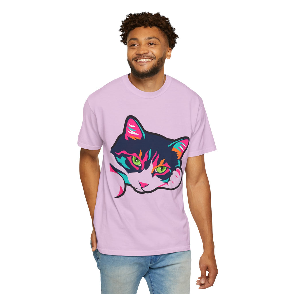 Neon Lulu Cat Face Tee | Bold Pop Art Cat Graphic | Comfort Colors Cat Lover Shirt