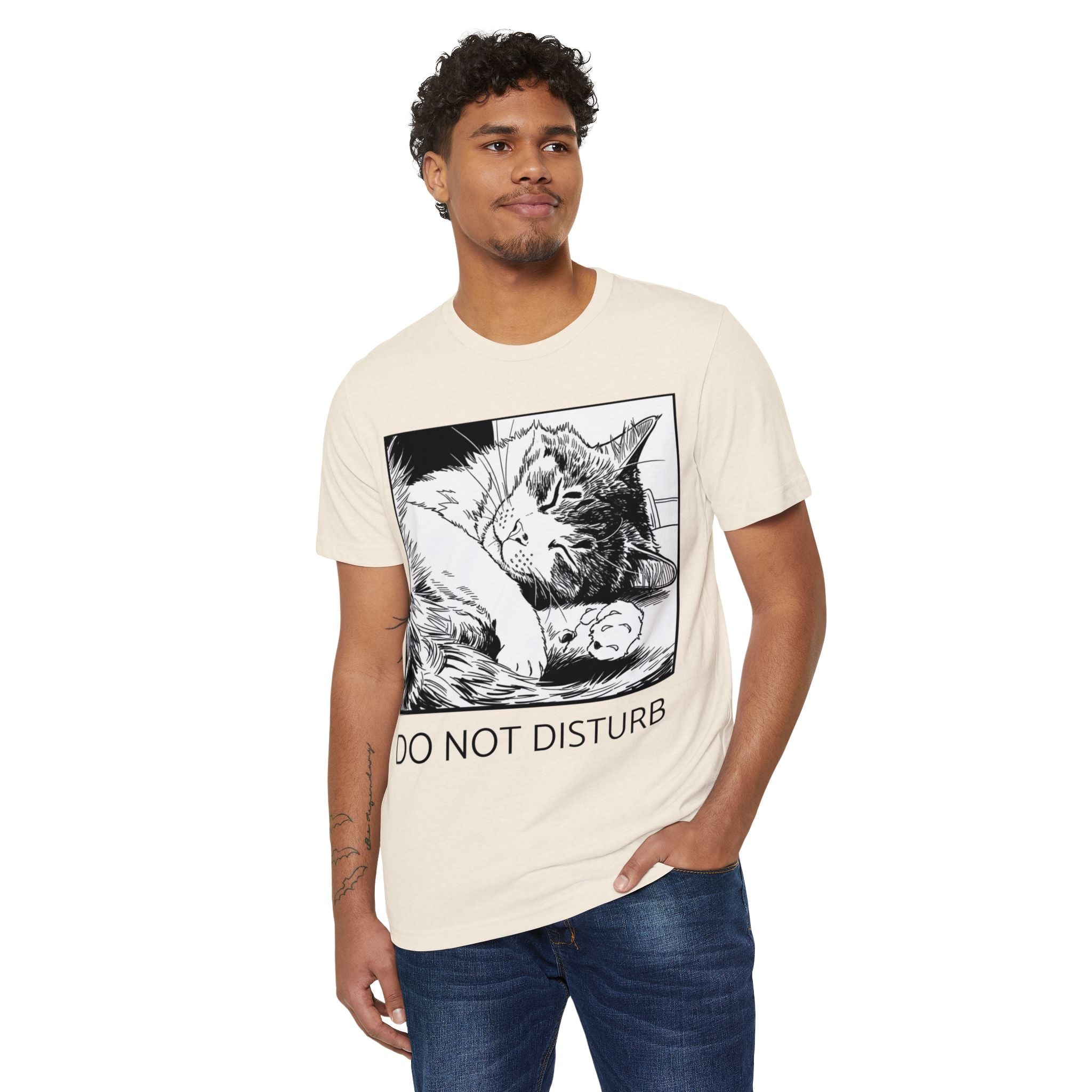Do Not Disturb Sleeping Cat Tee | Ink Illustration Organic Tee | Cat Lover Gift