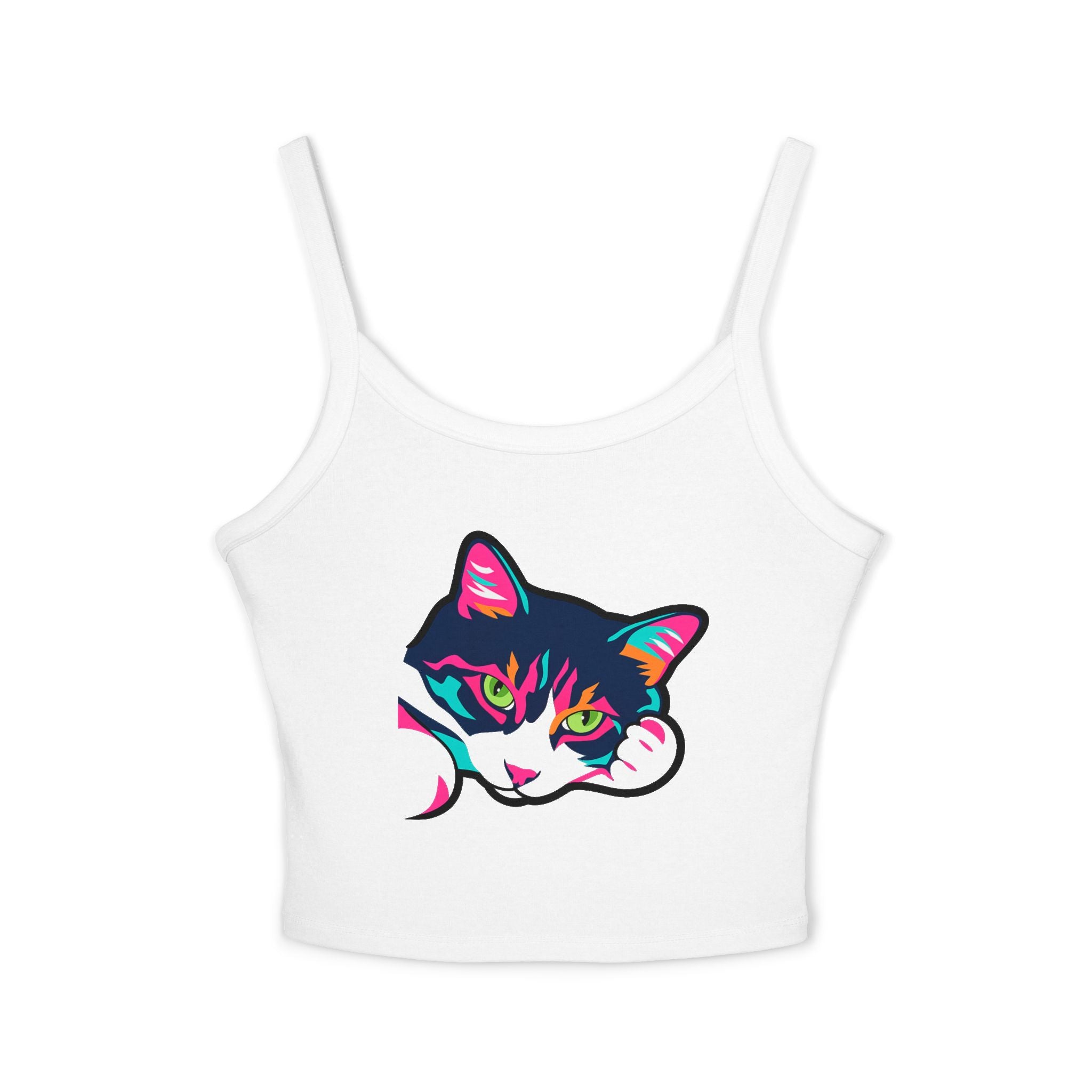 Neon Cat Face Tank Top | Bold Pink Teal Cat Graphic | Cat Lover Gift