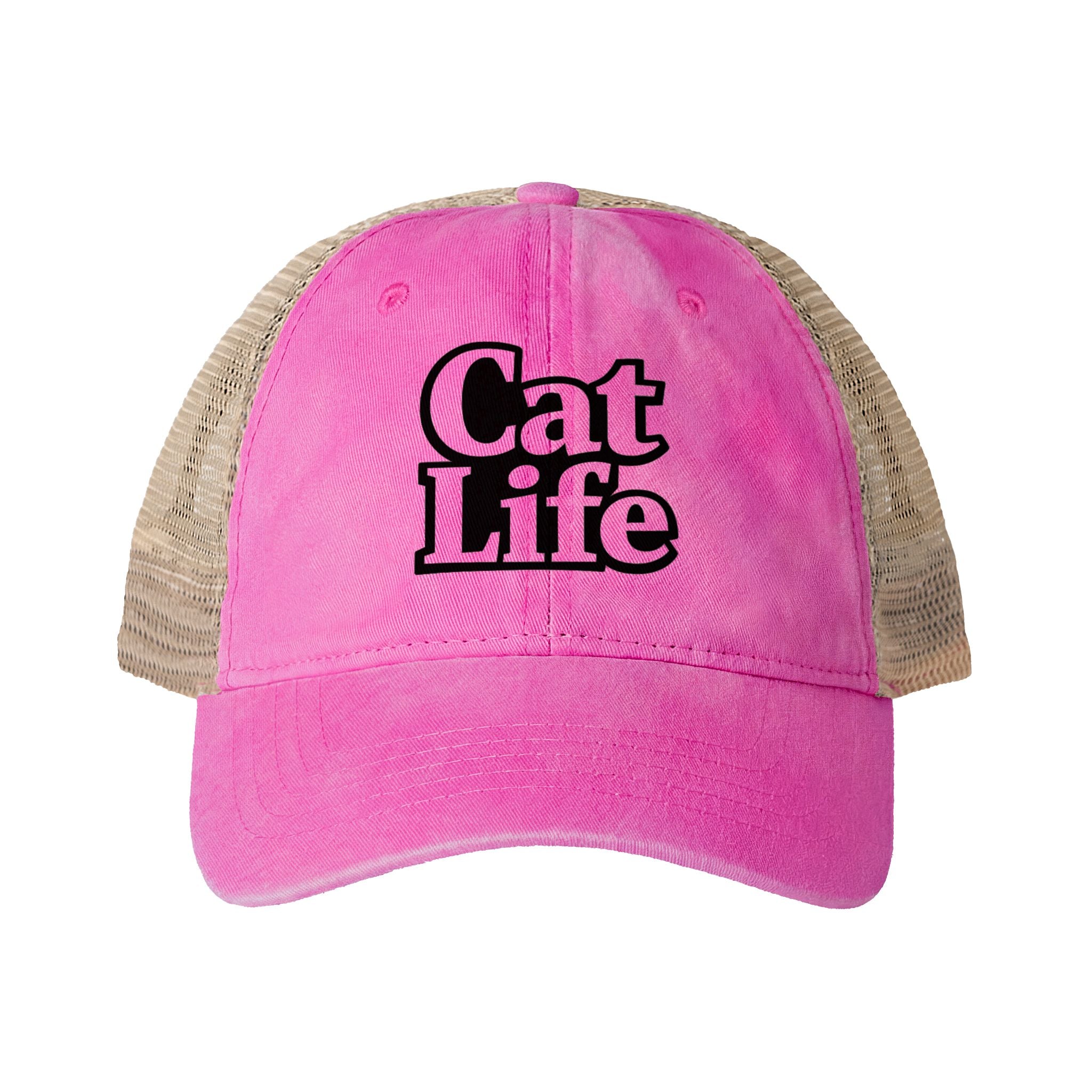 Cat Life - Mesh Back Ponytail Cap | Washed Cotton Twill | Snapback | Cat Mom Hat - Women's Washed Mesh-Back Cap