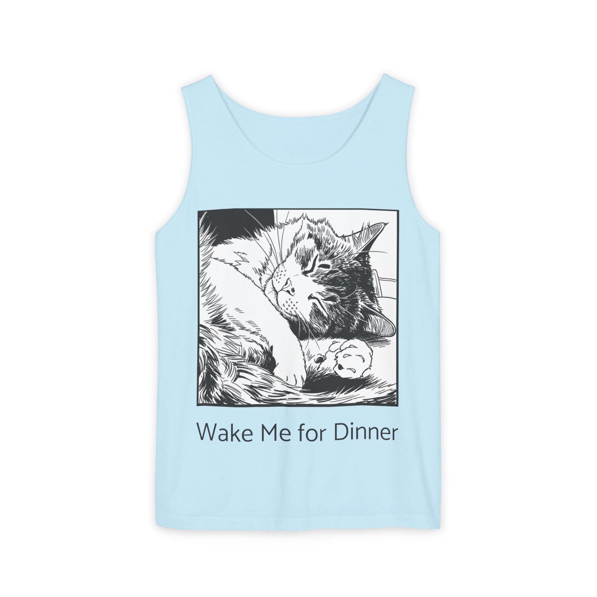 Wake Me For Dinner | Sleeping Lulu Cat Tank | Funny Cat Comfort Colors Tank Top | Cat Lover Gift