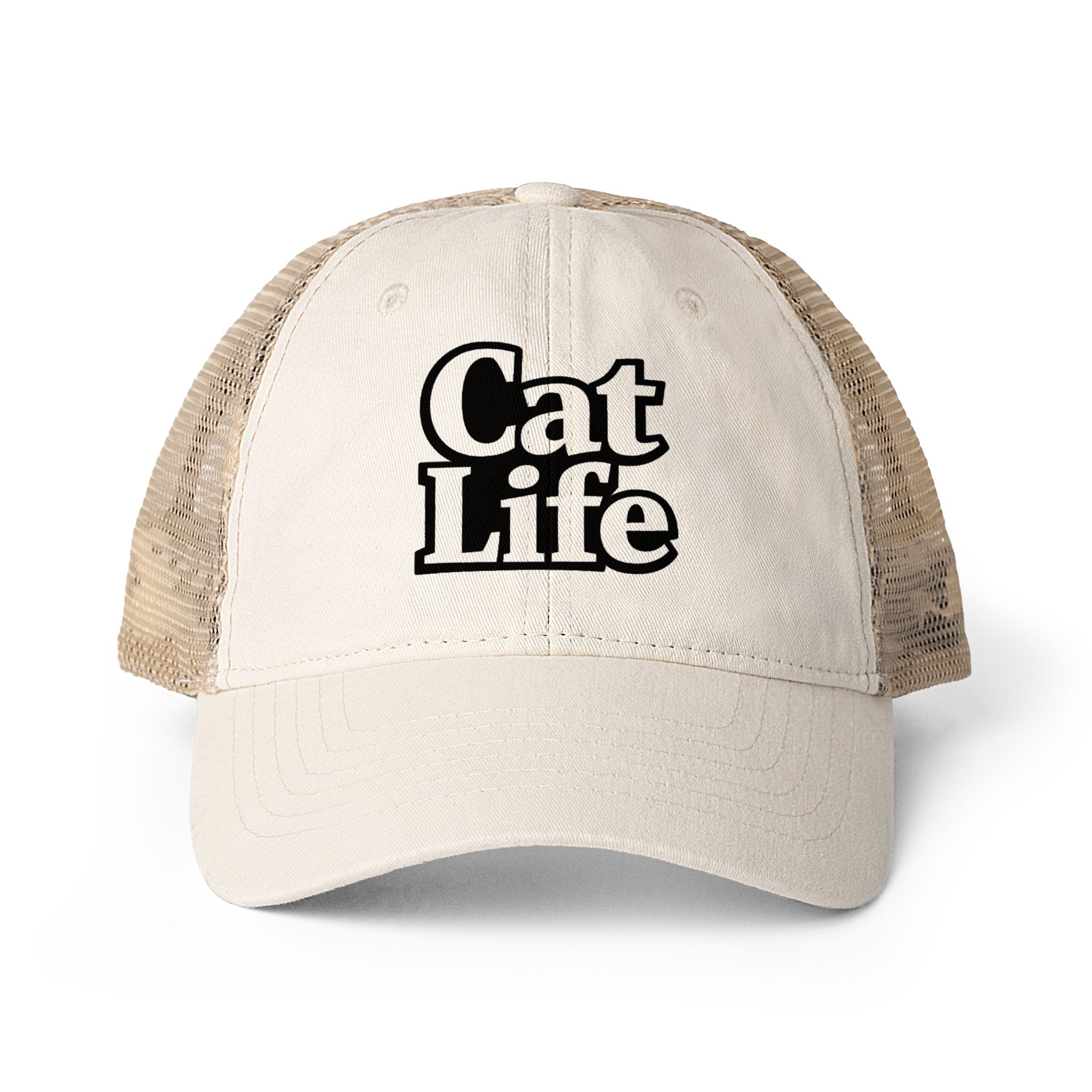 Cat Life - Mesh Back Ponytail Cap | Washed Cotton Twill | Snapback | Cat Mom Hat - Women's Washed Mesh-Back Cap