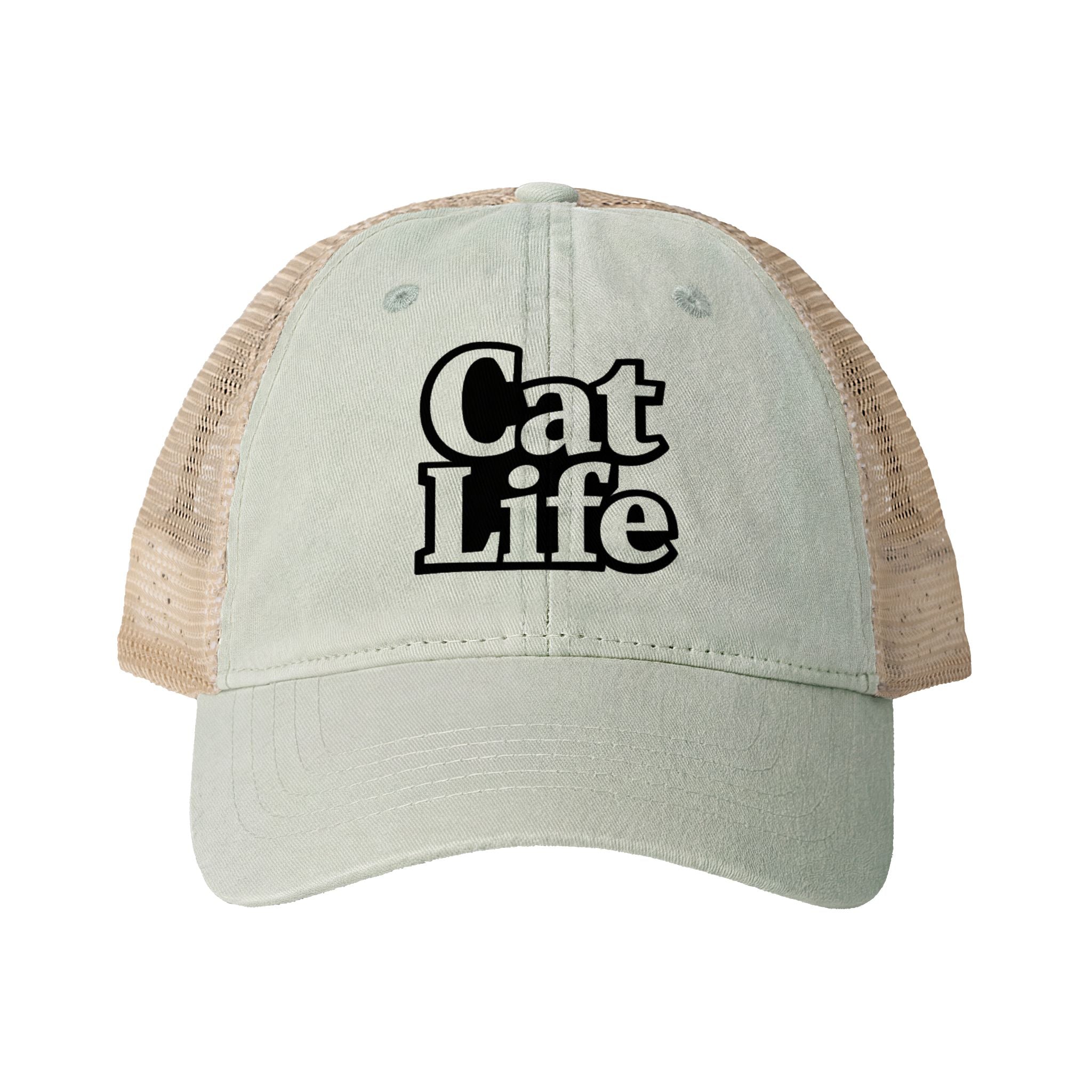 Cat Life - Mesh Back Ponytail Cap | Washed Cotton Twill | Snapback | Cat Mom Hat - Women's Washed Mesh-Back Cap