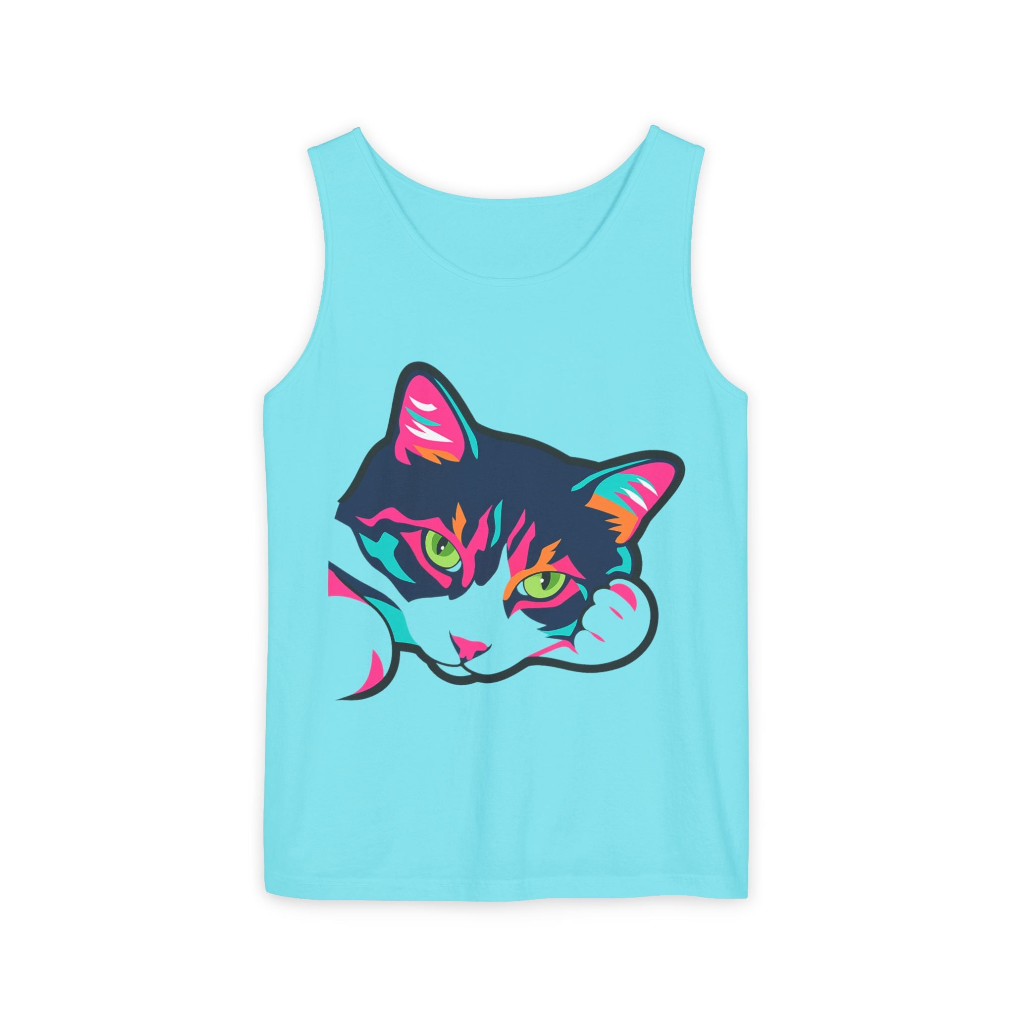 Neon Lulu Cat Face Tank | Bold Pop Art Cat Graphic | Comfort Colors Tank Top | Cat Lover Gift