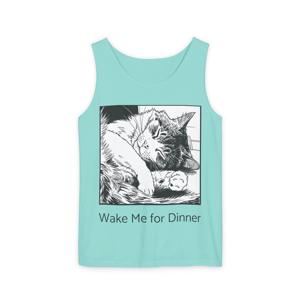 Wake Me For Dinner | Sleeping Lulu Cat Tank | Funny Cat Comfort Colors Tank Top | Cat Lover Gift
