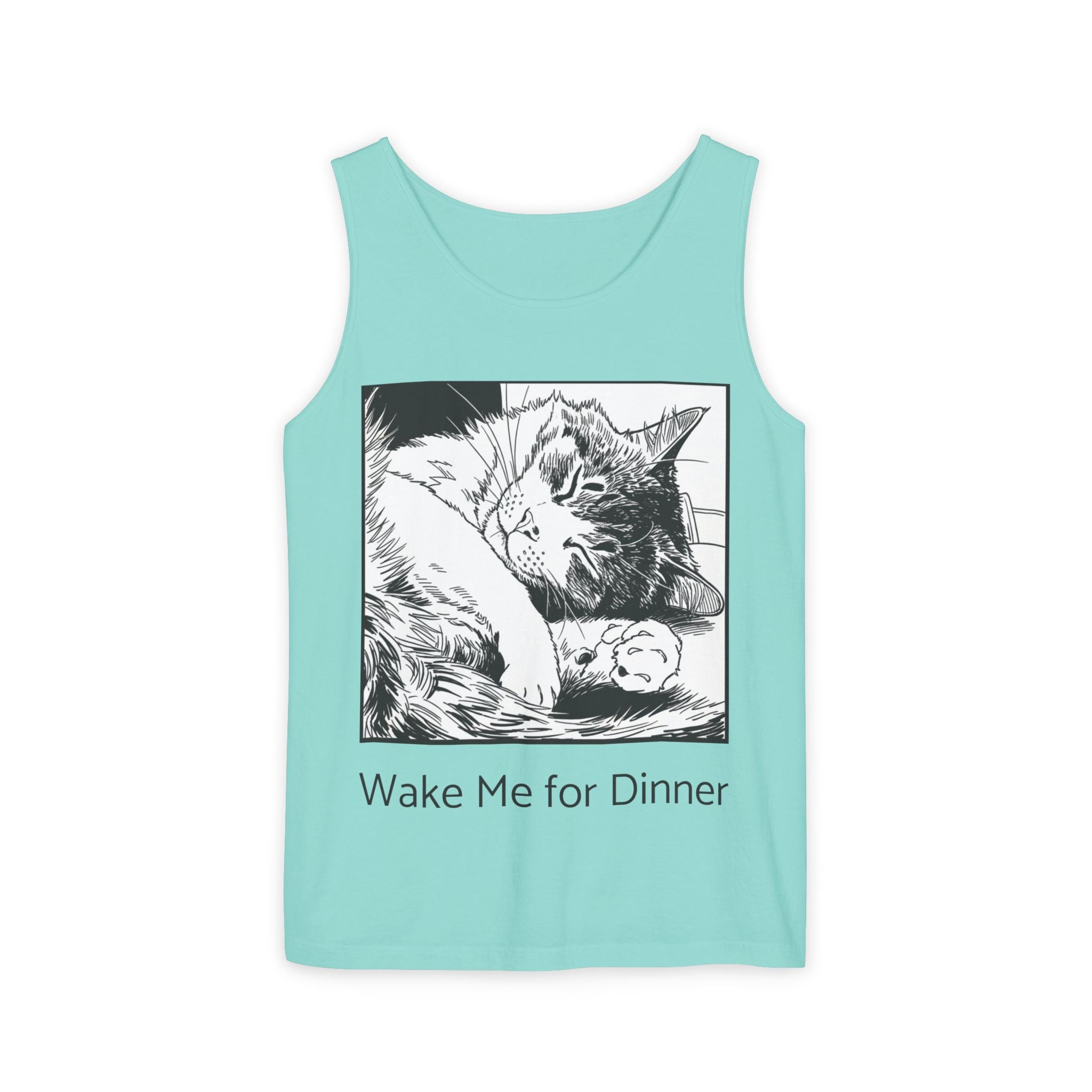 Wake Me For Dinner | Sleeping Lulu Cat Tank | Funny Cat Comfort Colors Tank Top | Cat Lover Gift