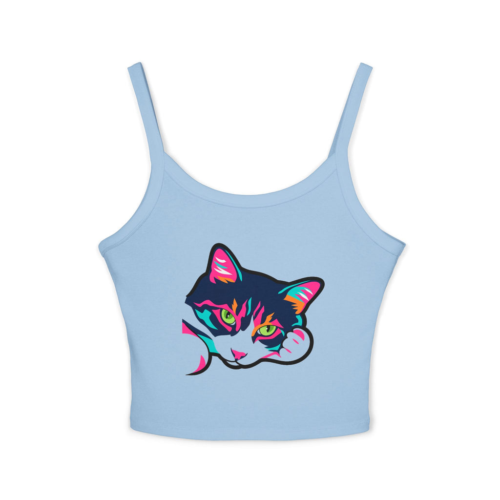 Neon Cat Face Tank Top | Bold Pink Teal Cat Graphic | Cat Lover Gift