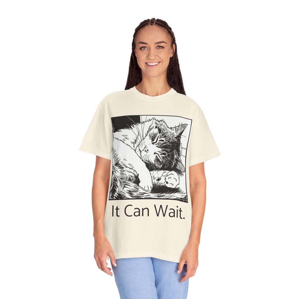 It Can Wait | Sleeping Cat Comfort Colors Tee | Funny Cat Lover Shirt | Sarcastic Cat Gift