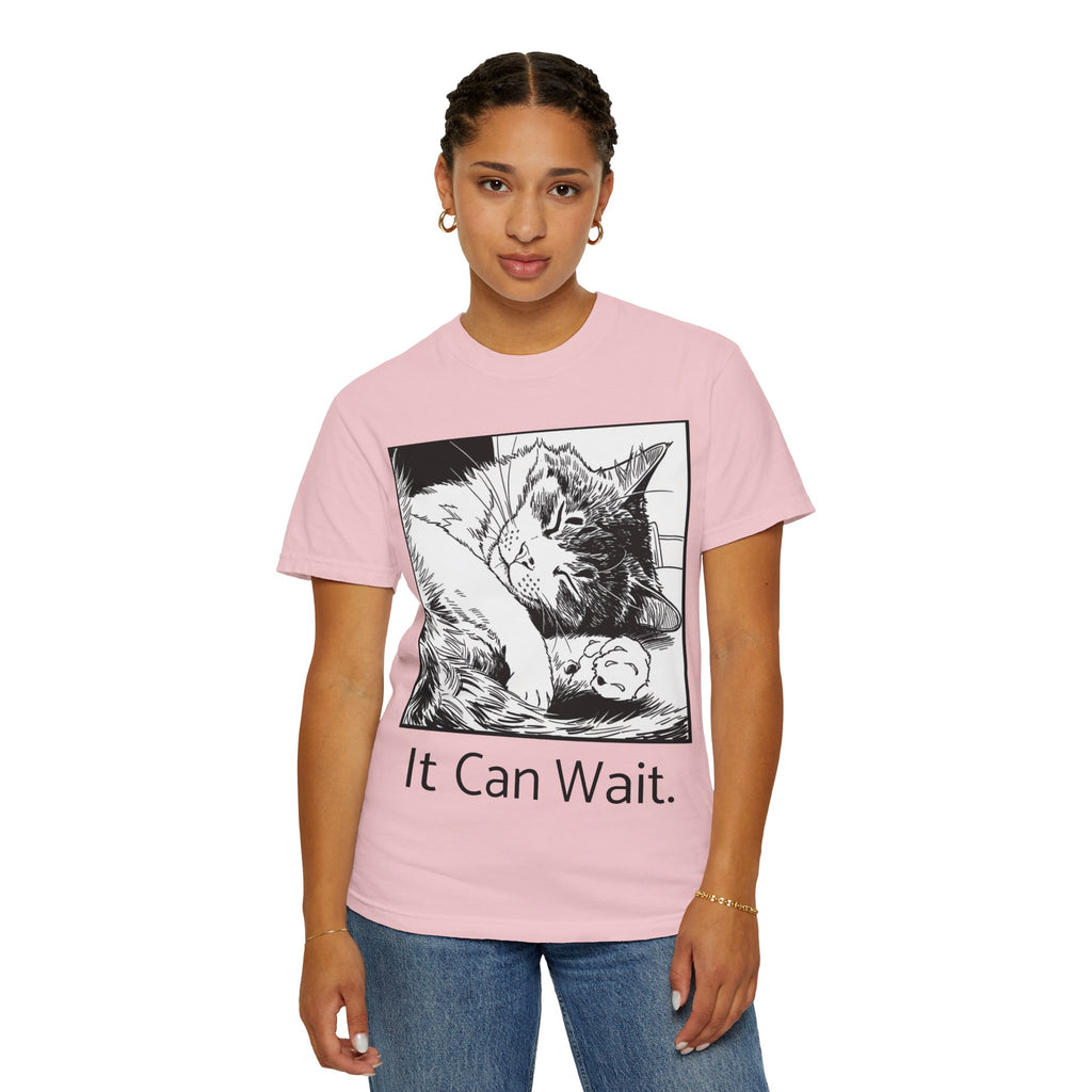 It Can Wait | Sleeping Cat Comfort Colors Tee | Funny Cat Lover Shirt | Sarcastic Cat Gift