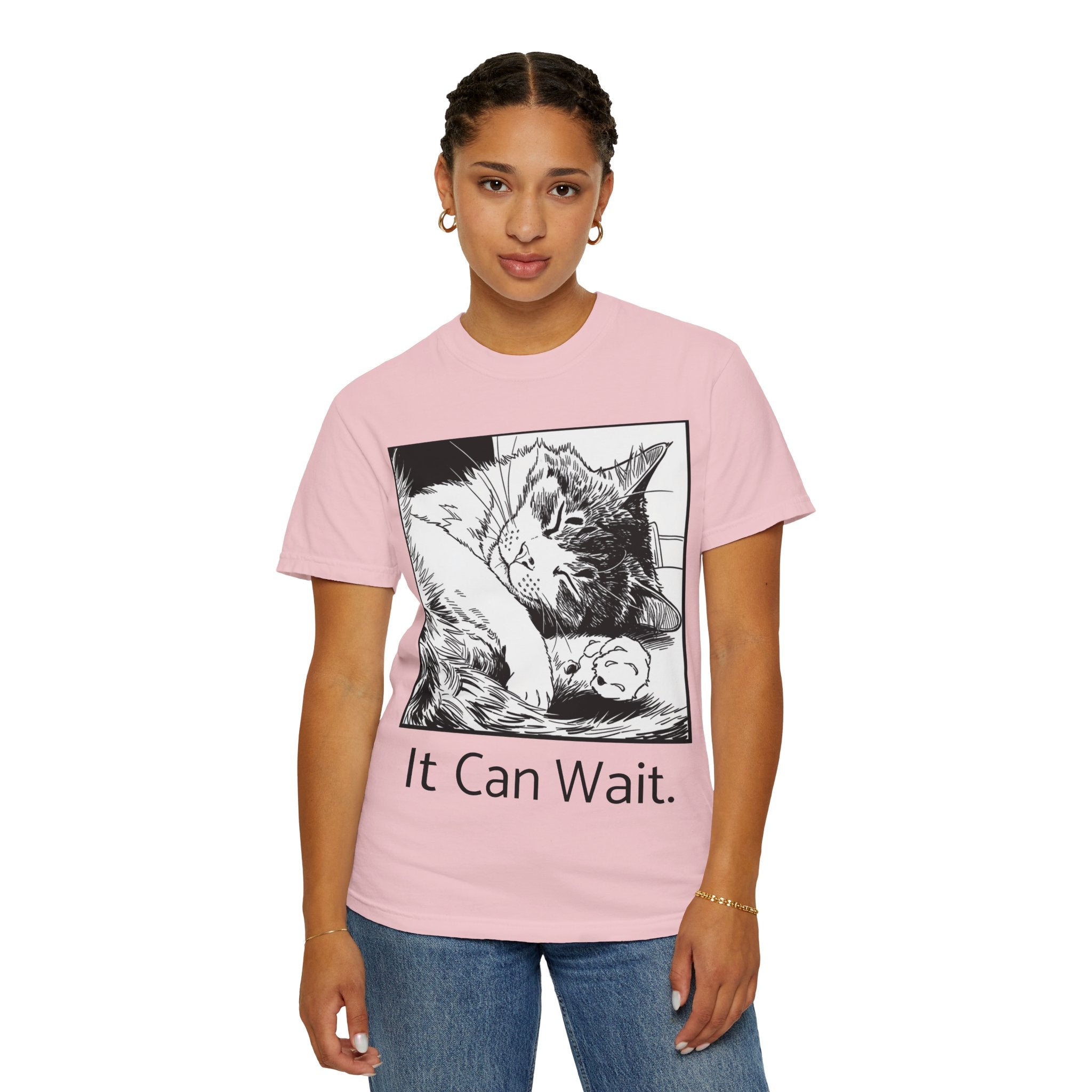 It Can Wait | Sleeping Cat Comfort Colors Tee | Funny Cat Lover Shirt | Sarcastic Cat Gift