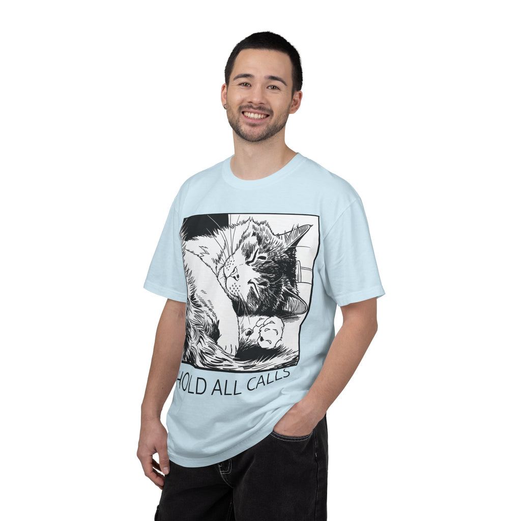Hold All Calls Sleeping Cat Tee | Funny Cat Comfort Colors Shirt | Cat Lover Gift | Sarcastic Cat Mom Tee