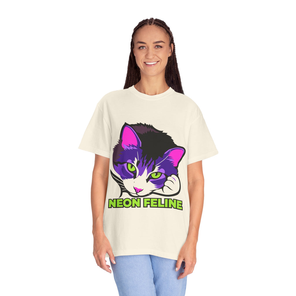 Neon Feline | Lulu Cat Face Comfort Colors Tee | Bold Neon Cat Graphic Shirt | Cat Lover Gift