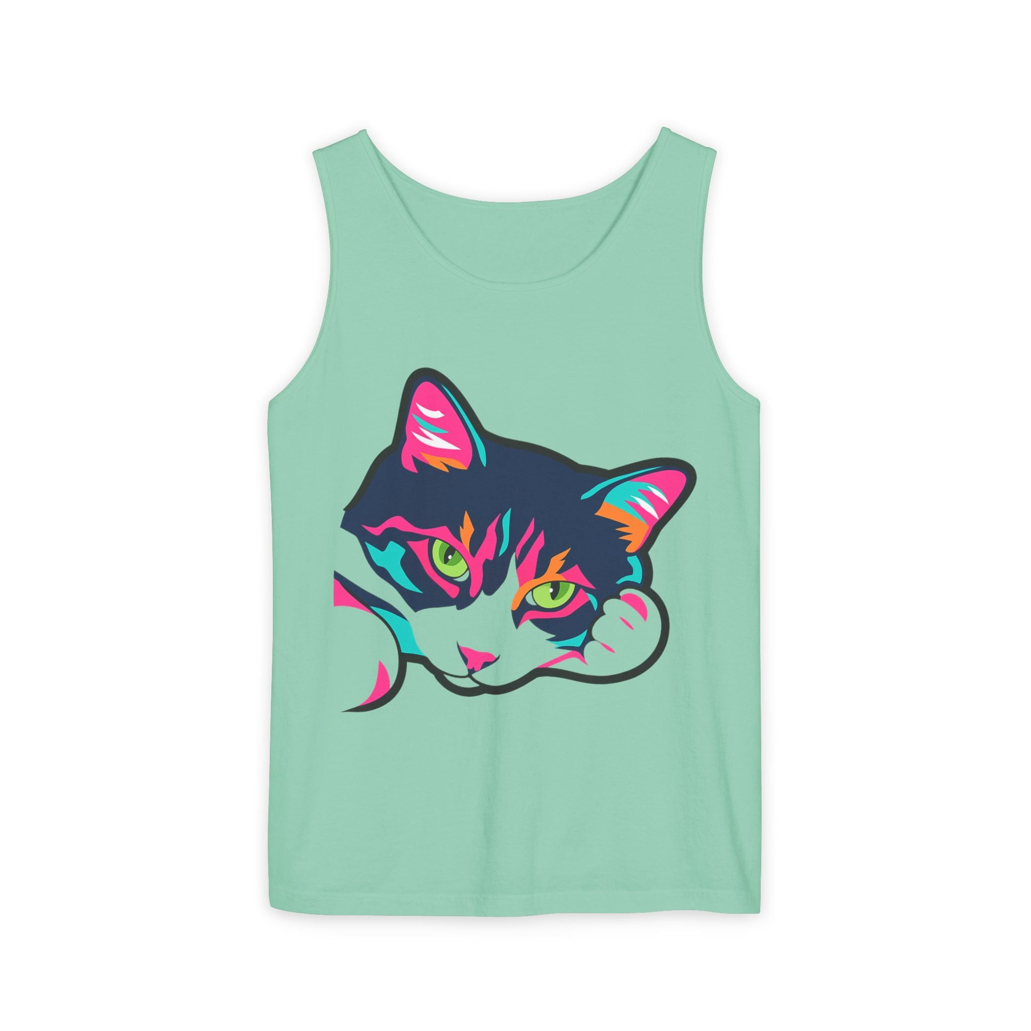 Neon Lulu Cat Face Tank | Bold Pop Art Cat Graphic | Comfort Colors Tank Top | Cat Lover Gift