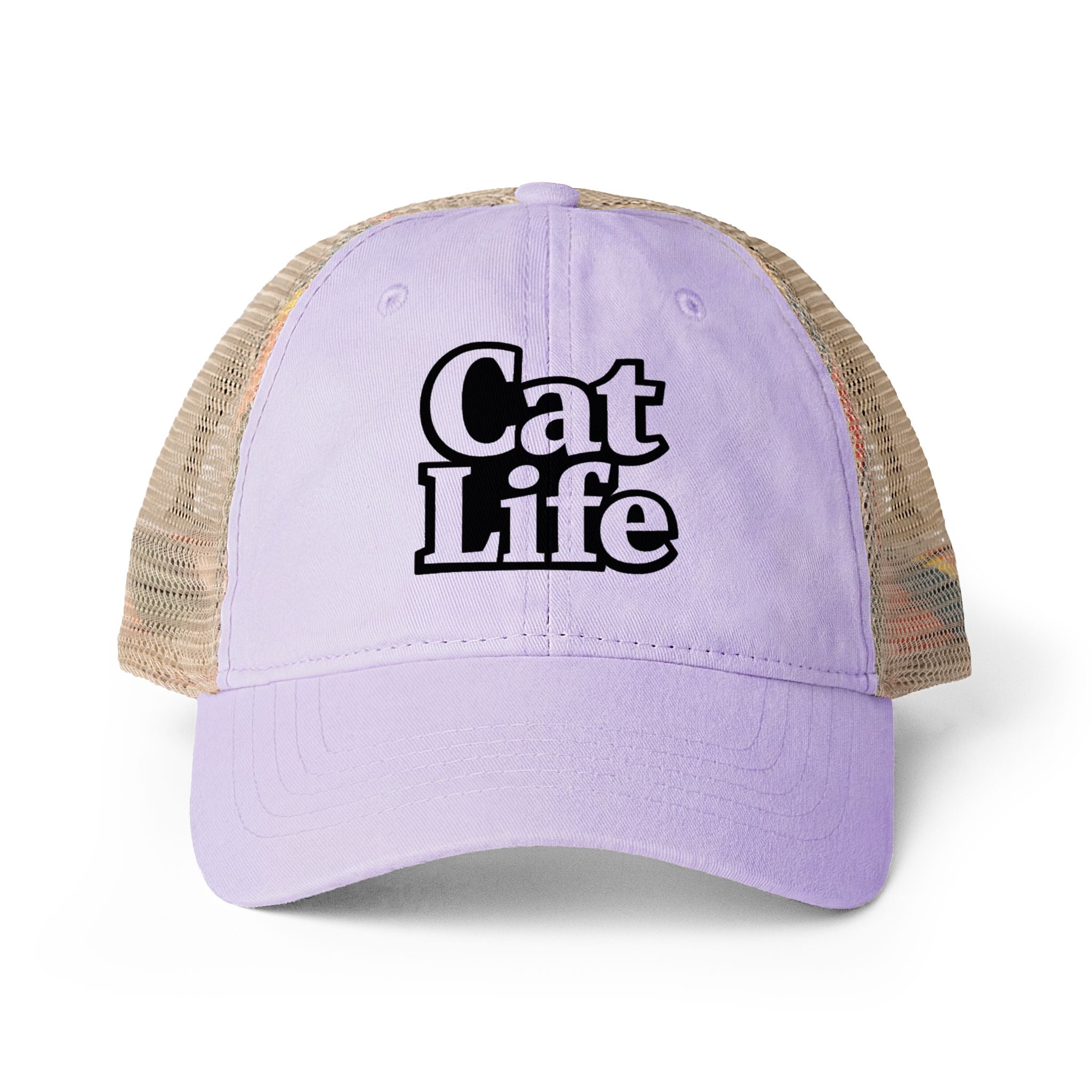 Cat Life - Mesh Back Ponytail Cap | Washed Cotton Twill | Snapback | Cat Mom Hat - Women's Washed Mesh-Back Cap