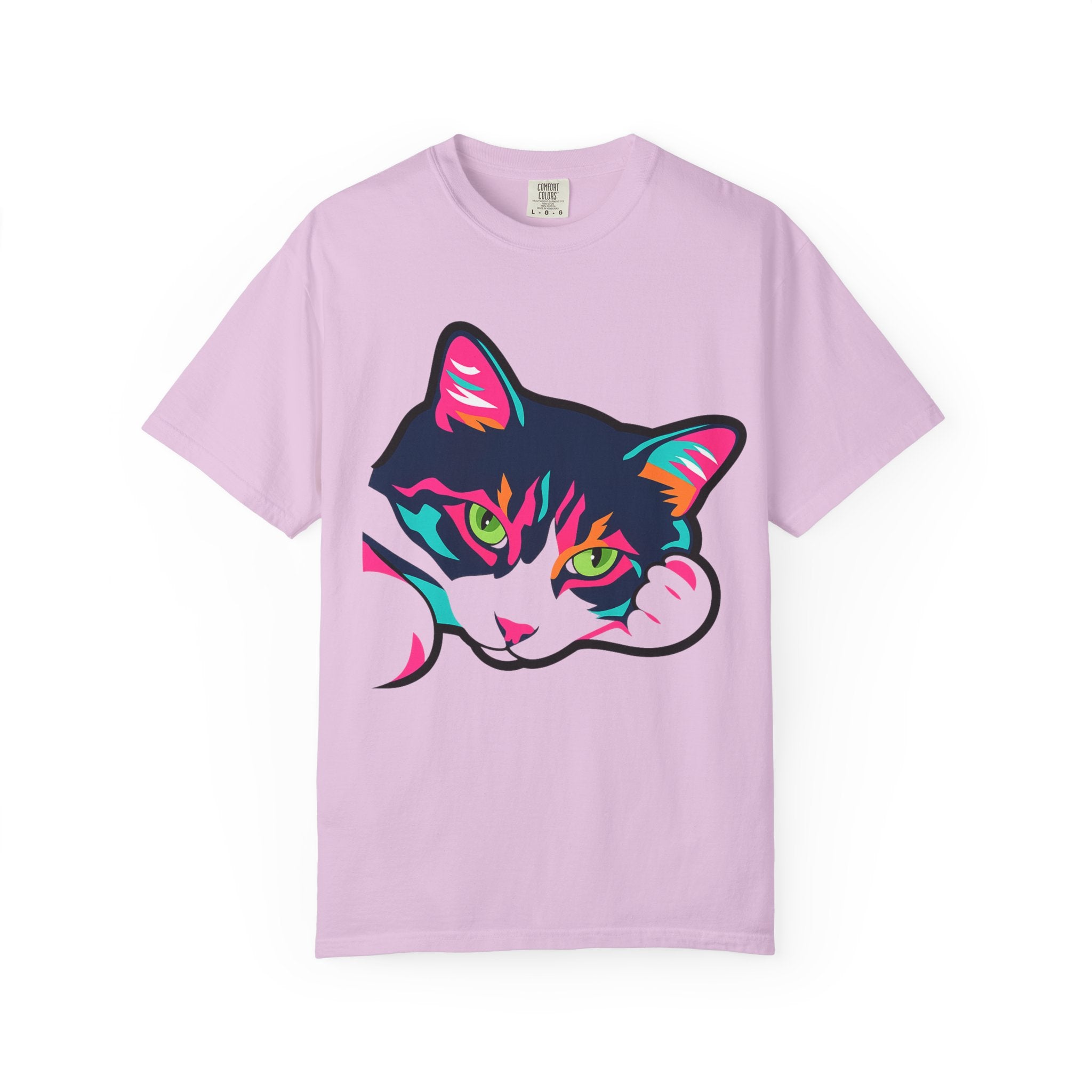 Neon Lulu Cat Face Tee | Bold Pop Art Cat Graphic | Comfort Colors Cat Lover Shirt