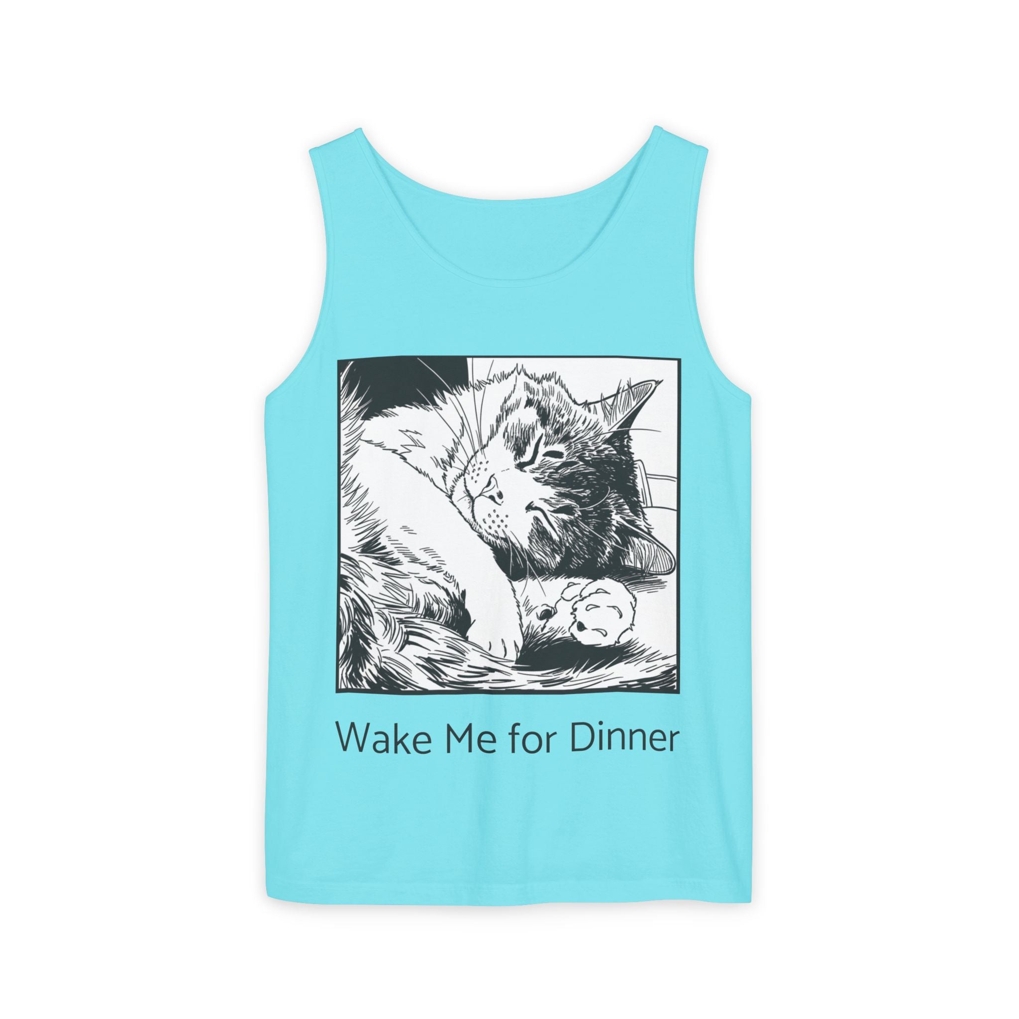 Wake Me For Dinner | Sleeping Lulu Cat Tank | Funny Cat Comfort Colors Tank Top | Cat Lover Gift