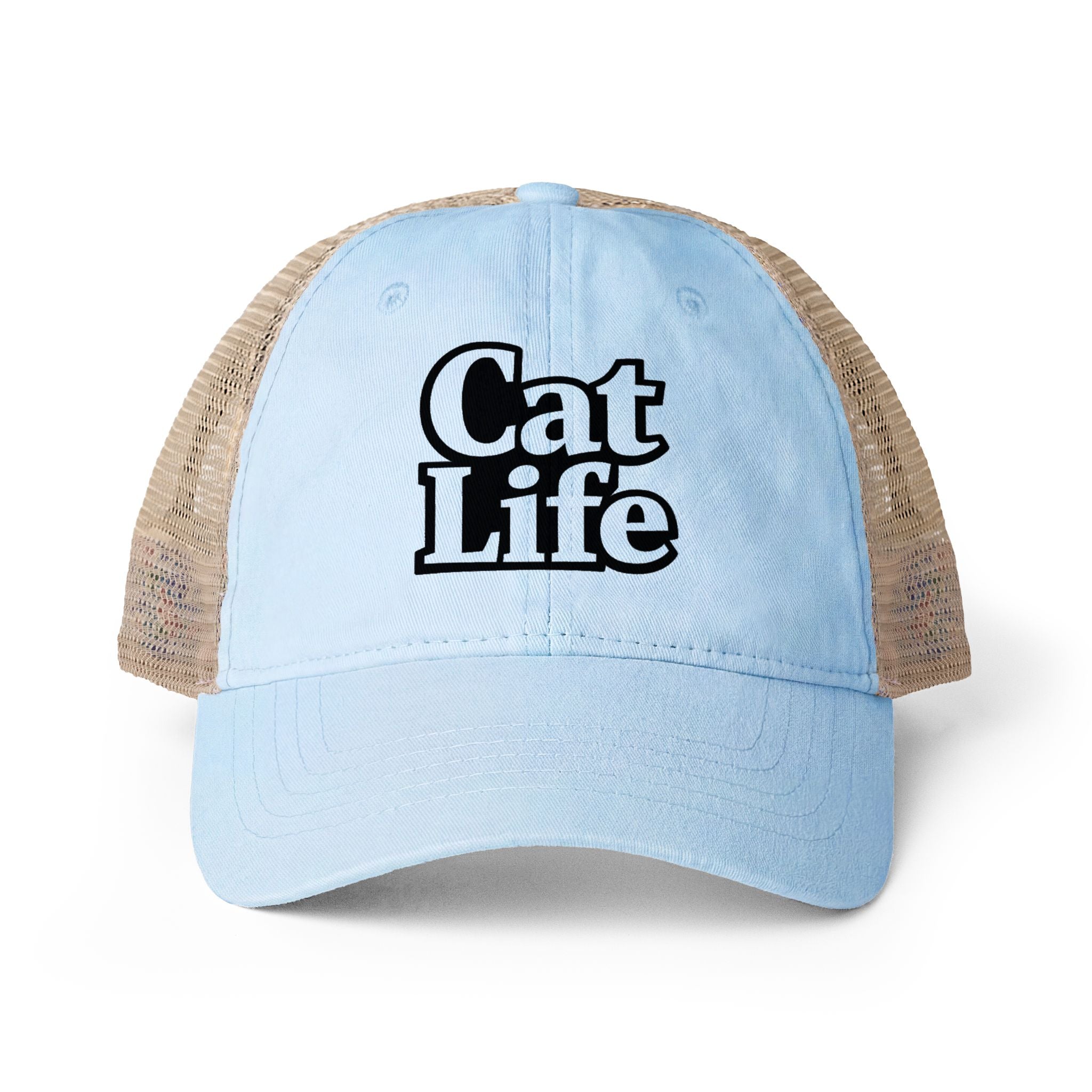 Cat Life - Mesh Back Ponytail Cap | Washed Cotton Twill | Snapback | Cat Mom Hat - Women's Washed Mesh-Back Cap