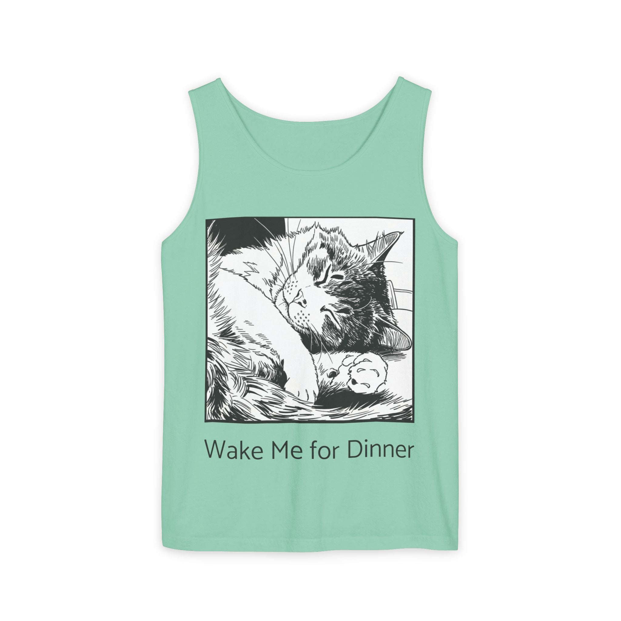 Wake Me For Dinner | Sleeping Lulu Cat Tank | Funny Cat Comfort Colors Tank Top | Cat Lover Gift