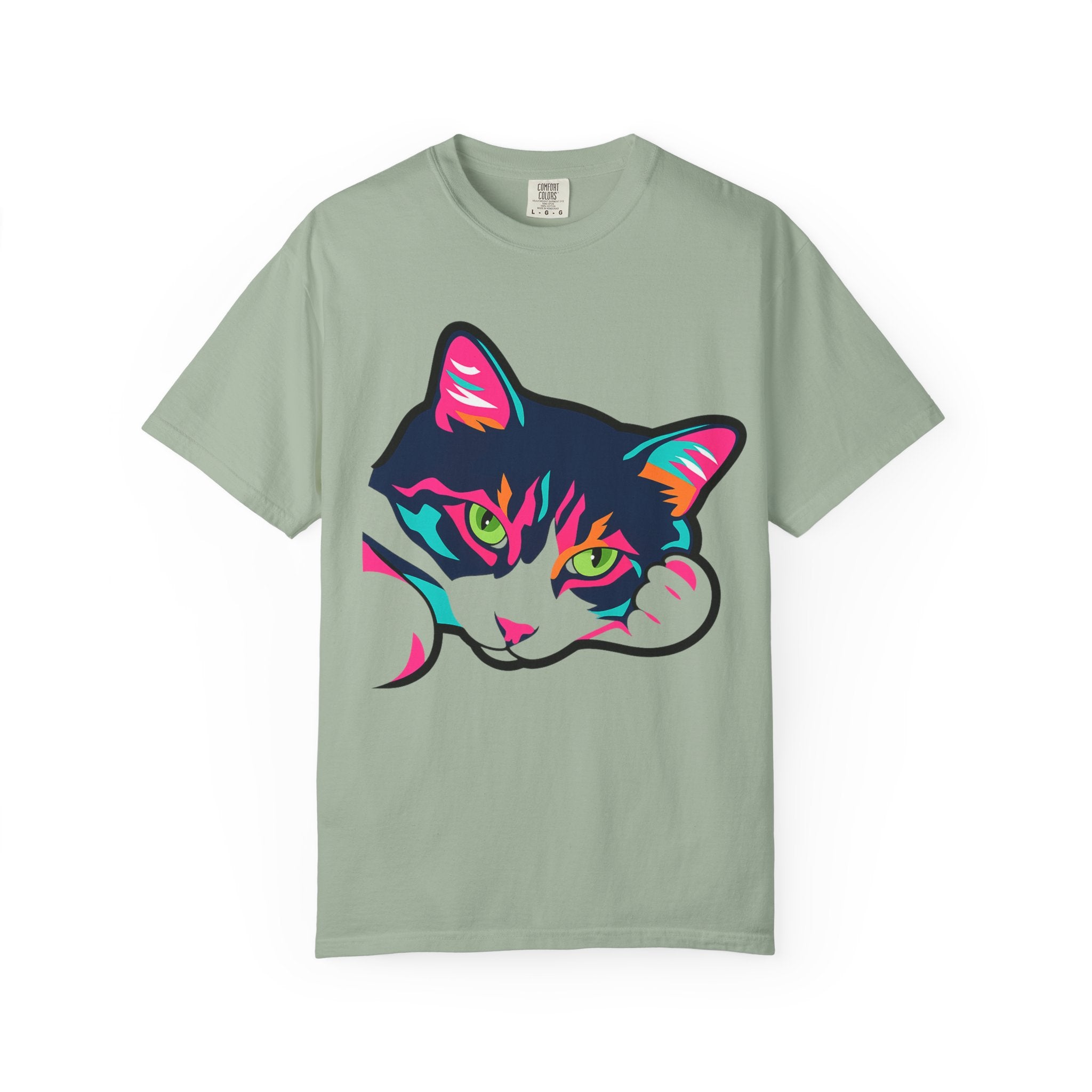 Neon Lulu Cat Face Tee | Bold Pop Art Cat Graphic | Comfort Colors Cat Lover Shirt