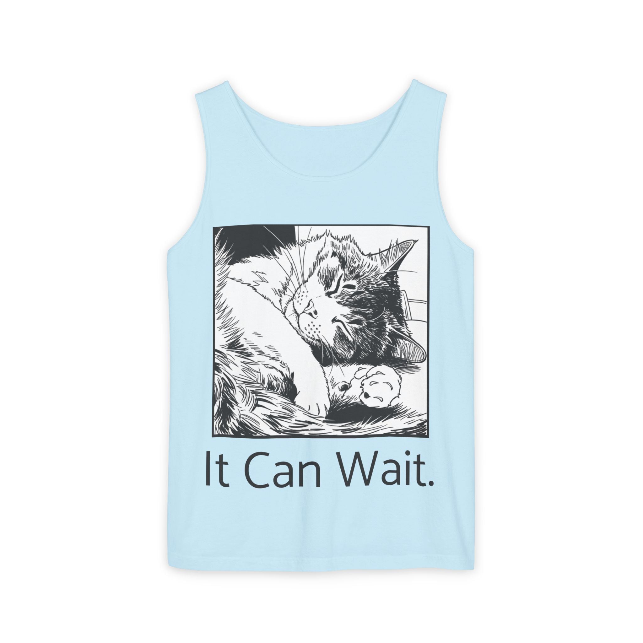 It Can Wait | Sleeping Cat Tank Top | Funny Cat Comfort Colors Tank | Sarcastic Cat Lover Gift