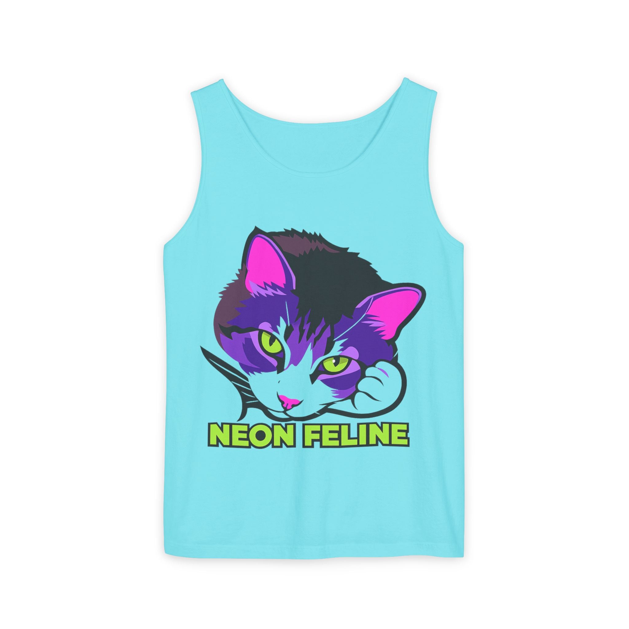 Neon Feline | Lulu Cat Face Tank | Bold Pop Art Cat Graphic | Comfort Colors Tank Top | Cat Lover Gift
