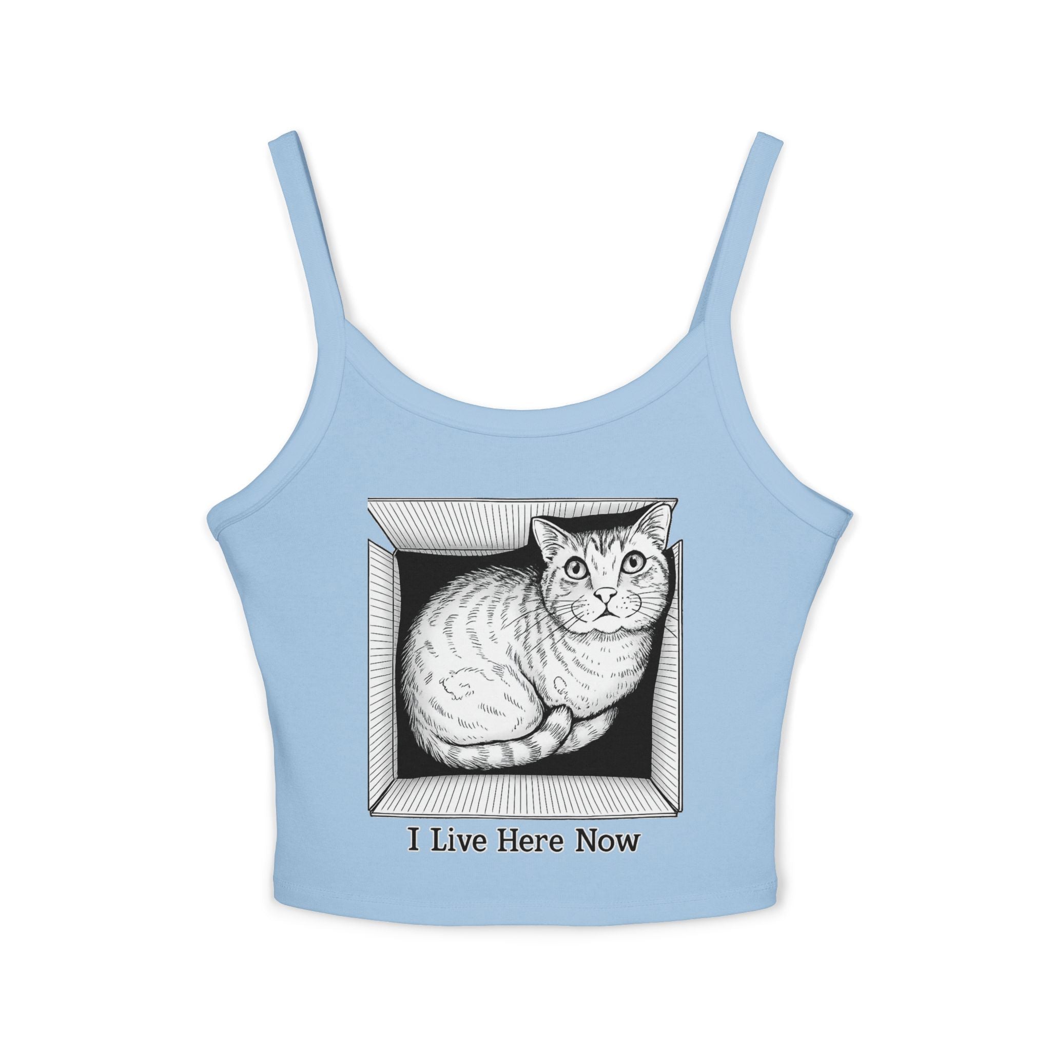 I Live Here Now Cat in Box Tank Top | Funny Floyd Illustration | Cat Lover Gift