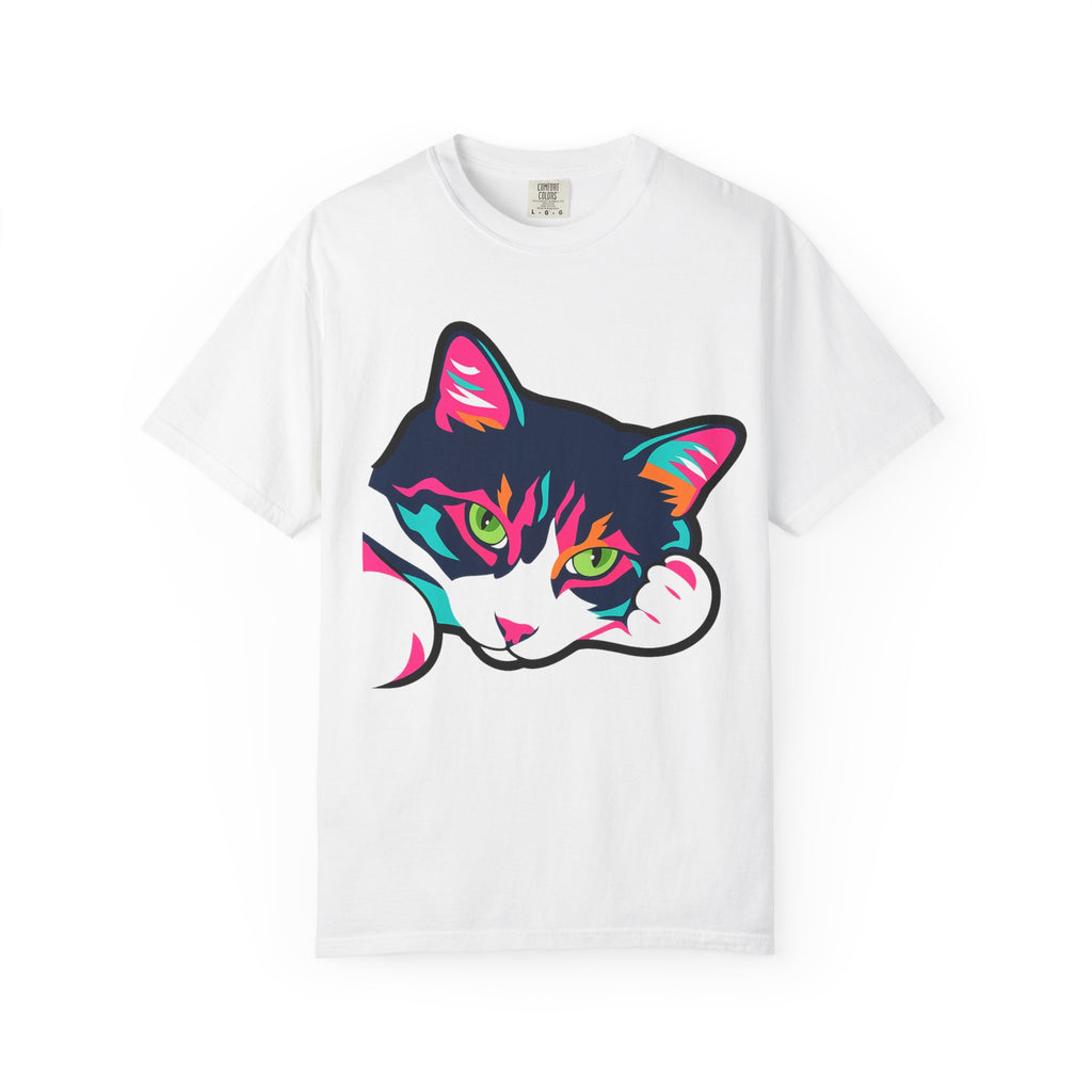 Neon Lulu Cat Face Tee | Bold Pop Art Cat Graphic | Comfort Colors Cat Lover Shirt