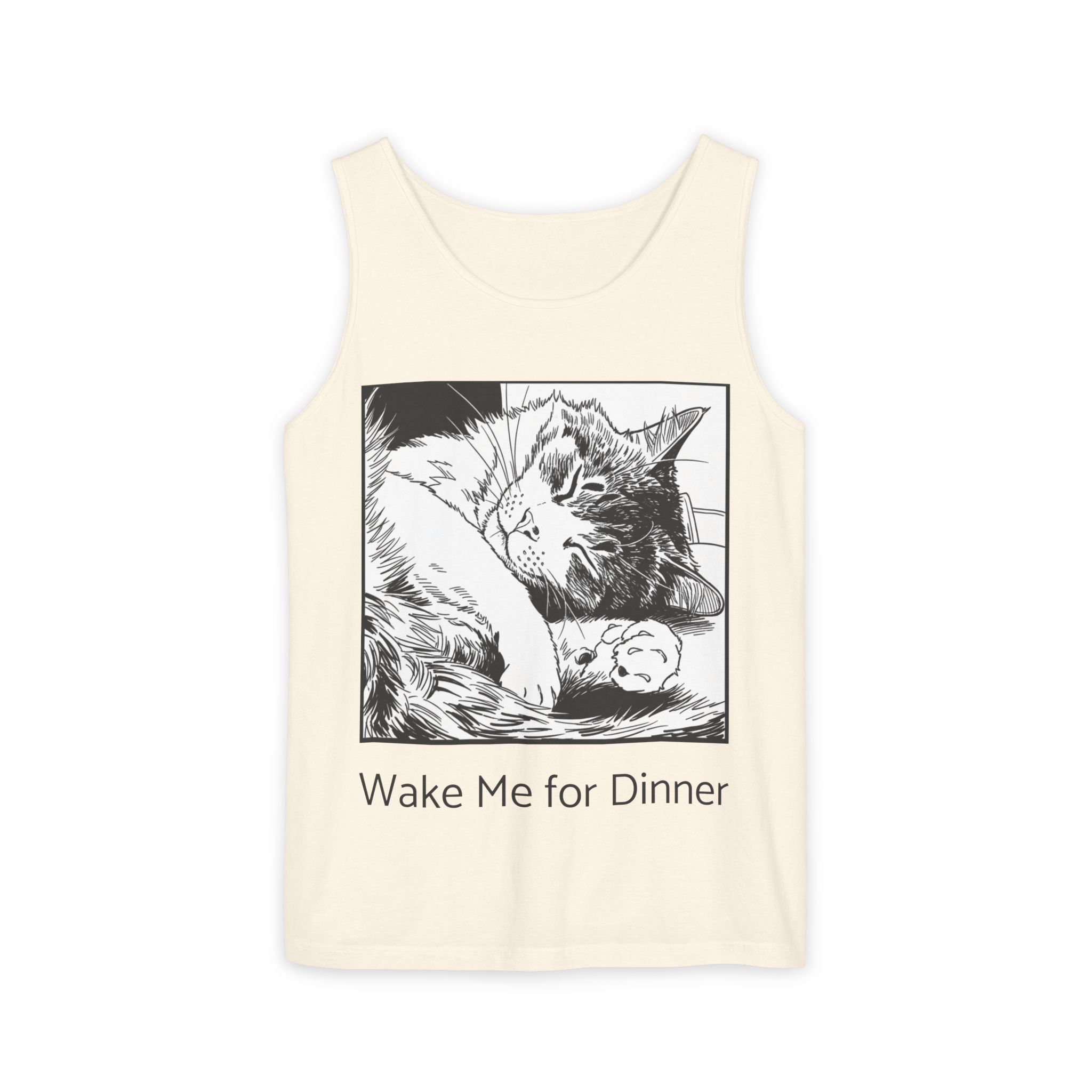 Wake Me For Dinner | Sleeping Lulu Cat Tank | Funny Cat Comfort Colors Tank Top | Cat Lover Gift