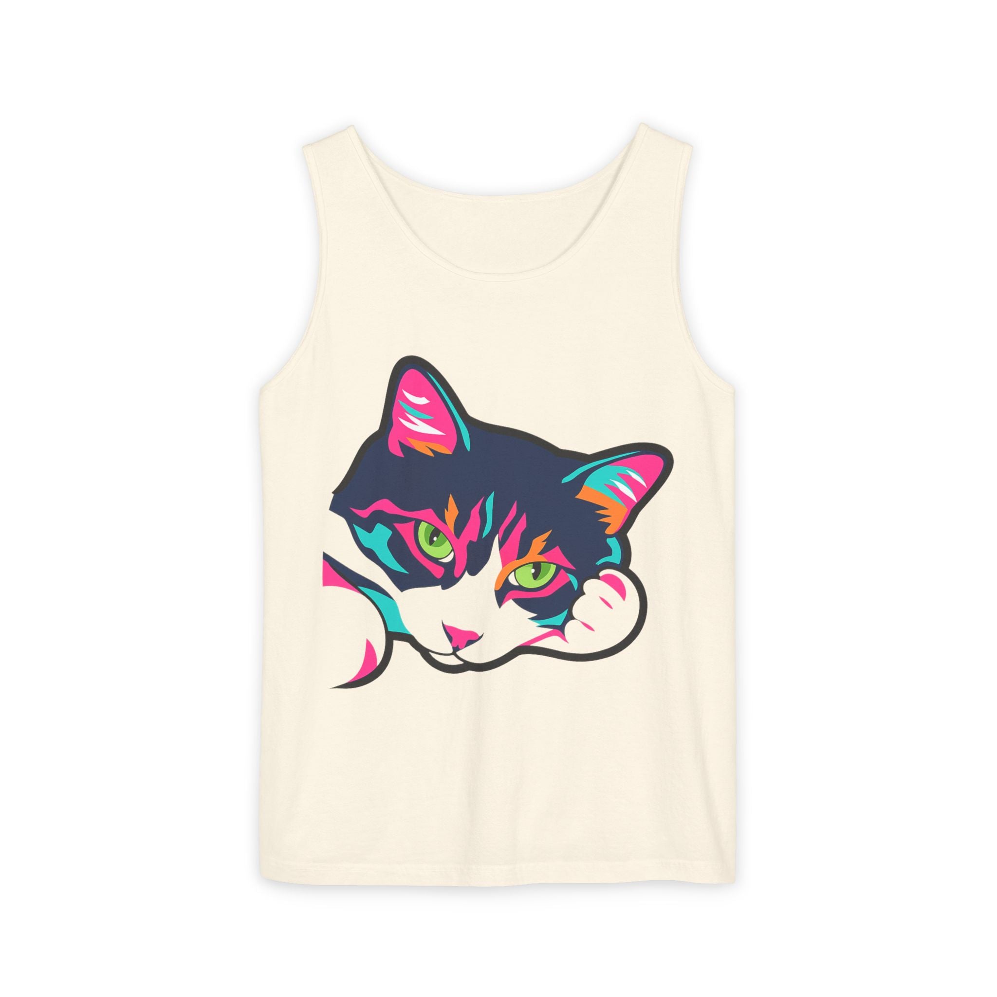 Neon Lulu Cat Face Tank | Bold Pop Art Cat Graphic | Comfort Colors Tank Top | Cat Lover Gift