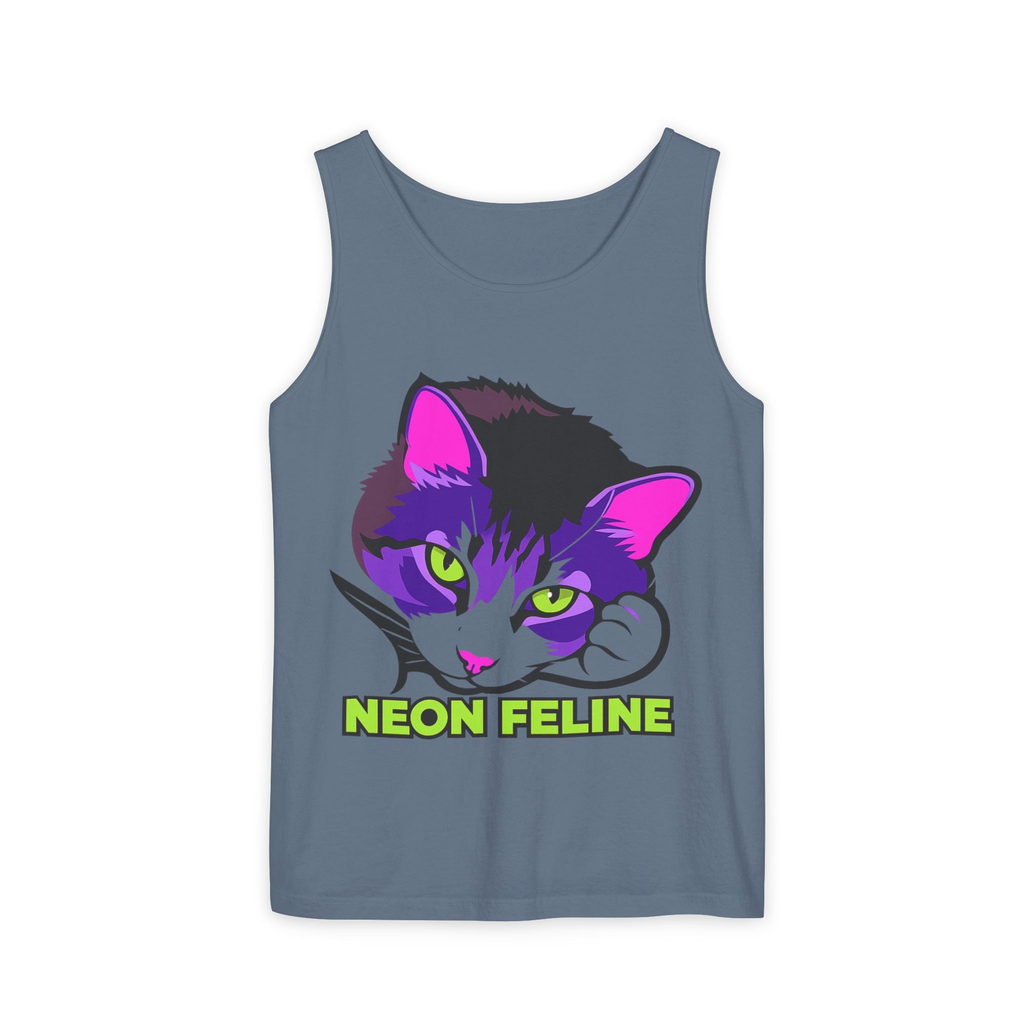 Neon Feline | Lulu Cat Face Tank | Bold Pop Art Cat Graphic | Comfort Colors Tank Top | Cat Lover Gift