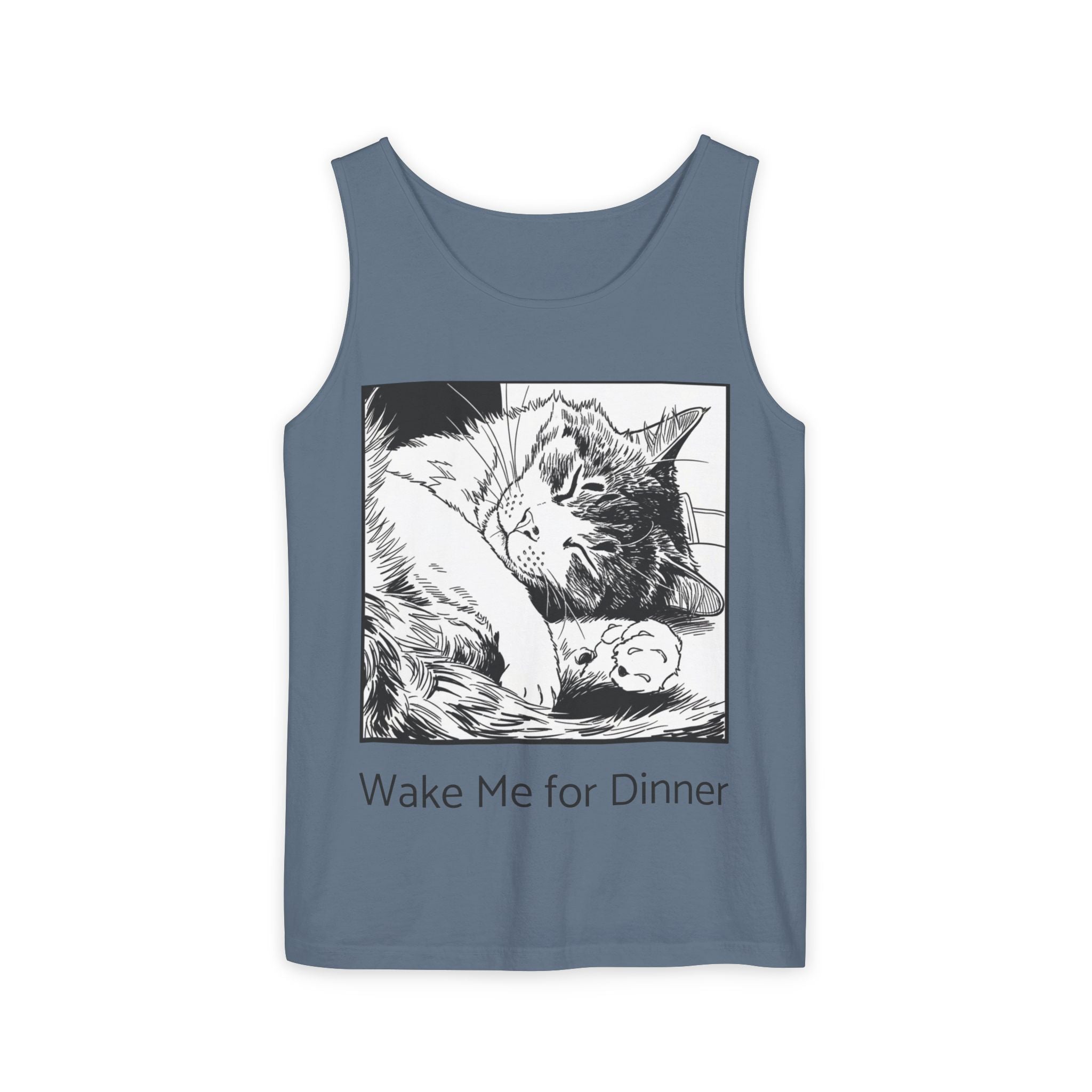 Wake Me For Dinner | Sleeping Lulu Cat Tank | Funny Cat Comfort Colors Tank Top | Cat Lover Gift