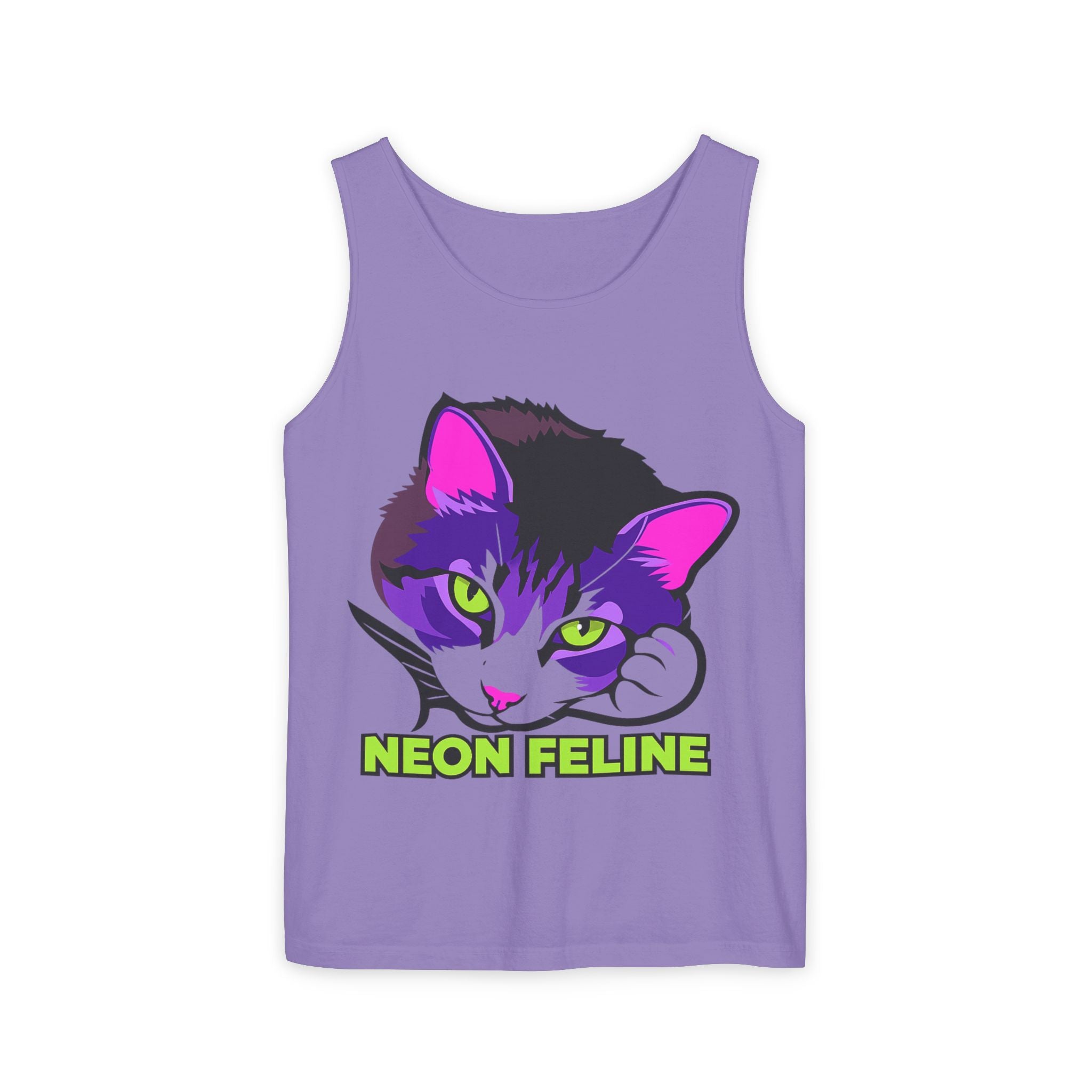Neon Feline | Lulu Cat Face Tank | Bold Pop Art Cat Graphic | Comfort Colors Tank Top | Cat Lover Gift