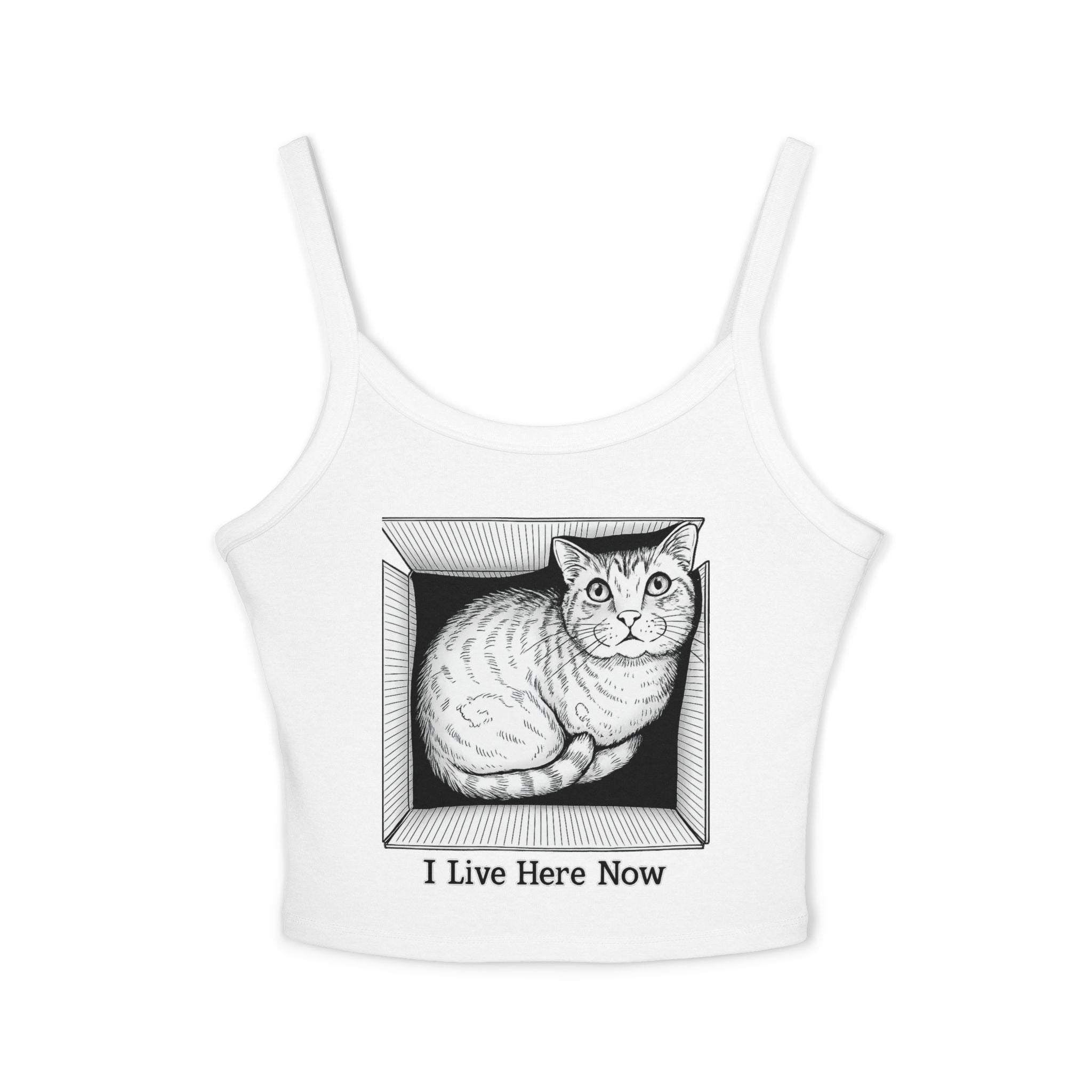 I Live Here Now Cat in Box Tank Top | Funny Floyd Illustration | Cat Lover Gift