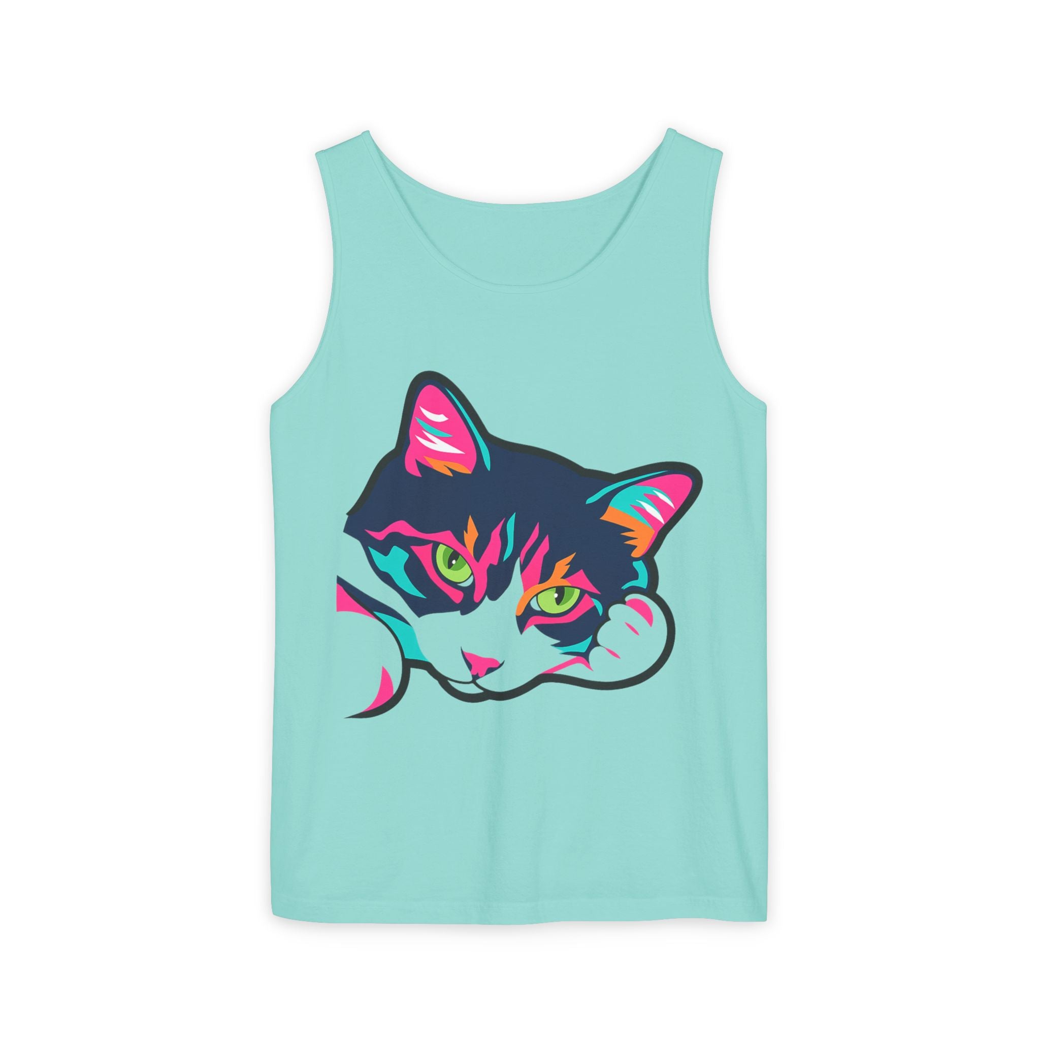 Neon Lulu Cat Face Tank | Bold Pop Art Cat Graphic | Comfort Colors Tank Top | Cat Lover Gift