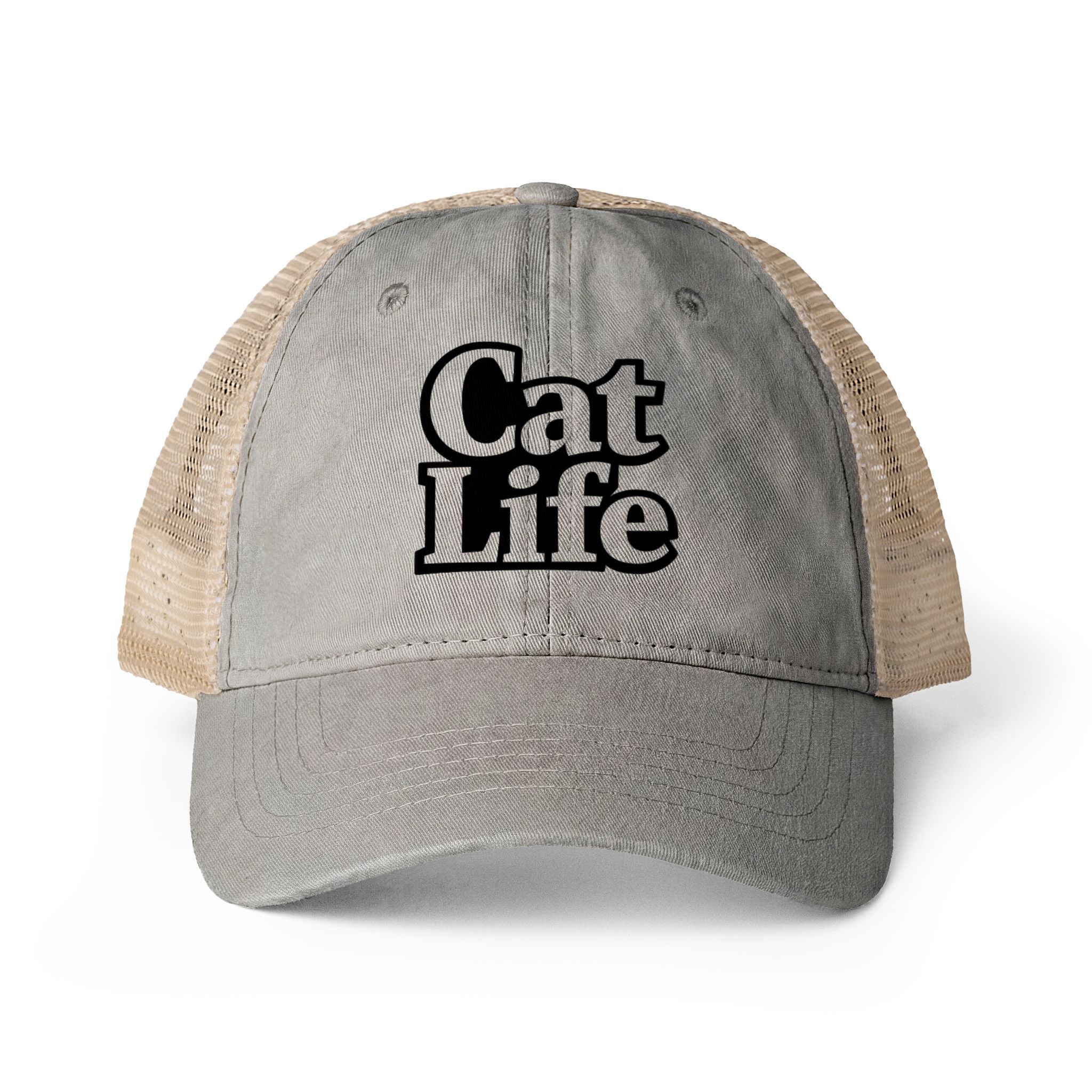 Cat Life - Mesh Back Ponytail Cap | Washed Cotton Twill | Snapback | Cat Mom Hat - Women's Washed Mesh-Back Cap