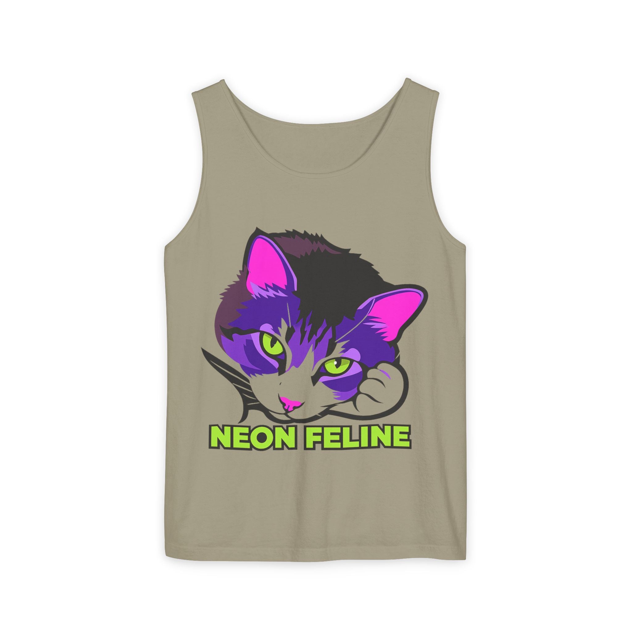 Neon Feline | Lulu Cat Face Tank | Bold Pop Art Cat Graphic | Comfort Colors Tank Top | Cat Lover Gift