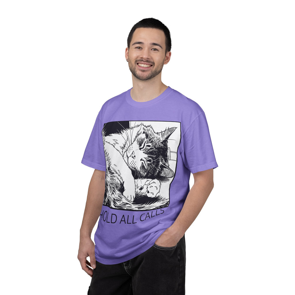 Hold All Calls Sleeping Cat Tee | Funny Cat Comfort Colors Shirt | Cat Lover Gift | Sarcastic Cat Mom Tee