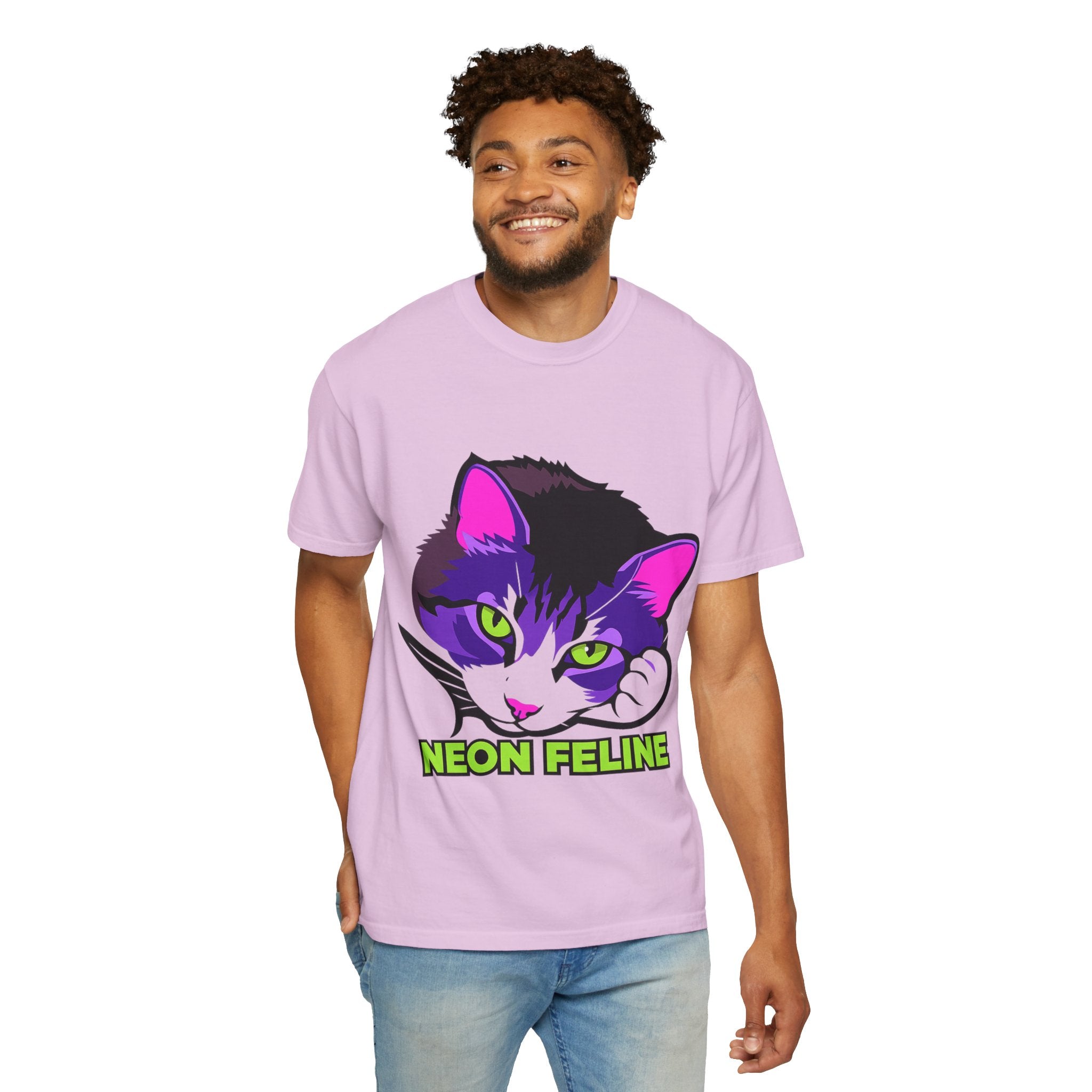 Neon Feline | Lulu Cat Face Comfort Colors Tee | Bold Neon Cat Graphic Shirt | Cat Lover Gift