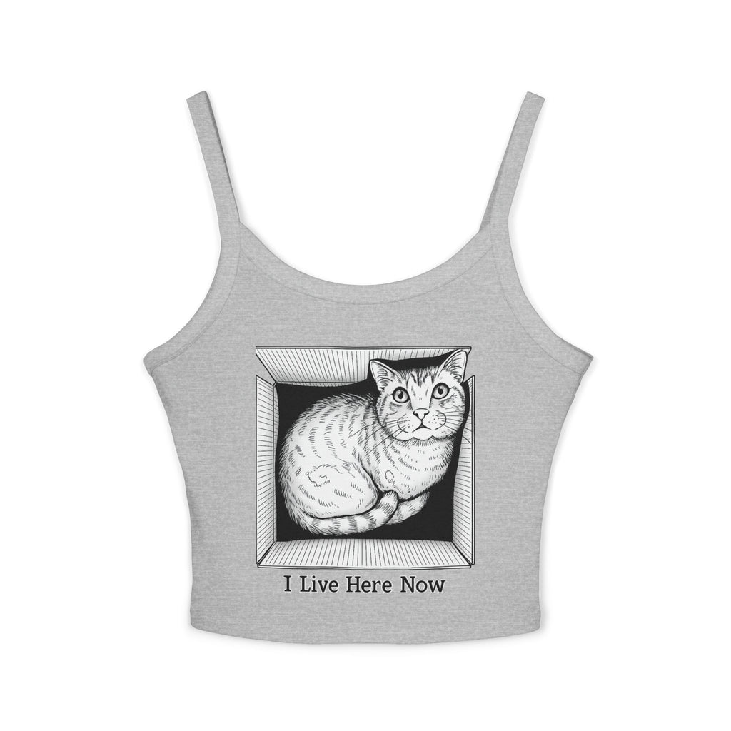 I Live Here Now Cat in Box Tank Top | Funny Floyd Illustration | Cat Lover Gift