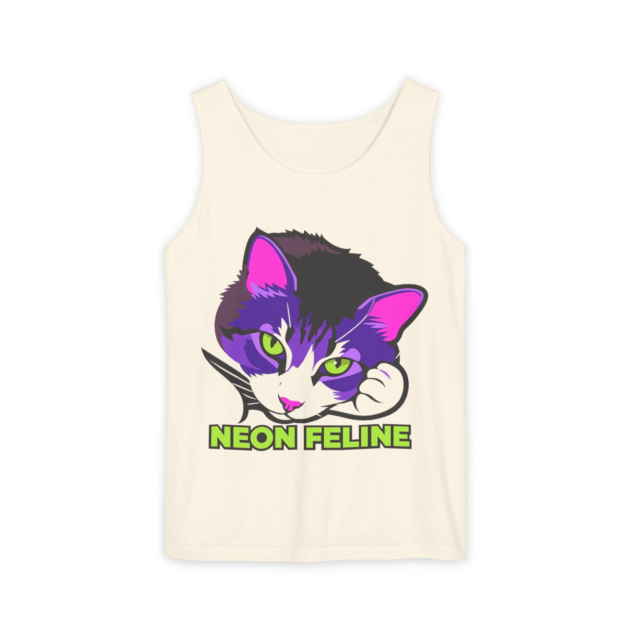 Neon Feline | Lulu Cat Face Tank | Bold Pop Art Cat Graphic | Comfort Colors Tank Top | Cat Lover Gift