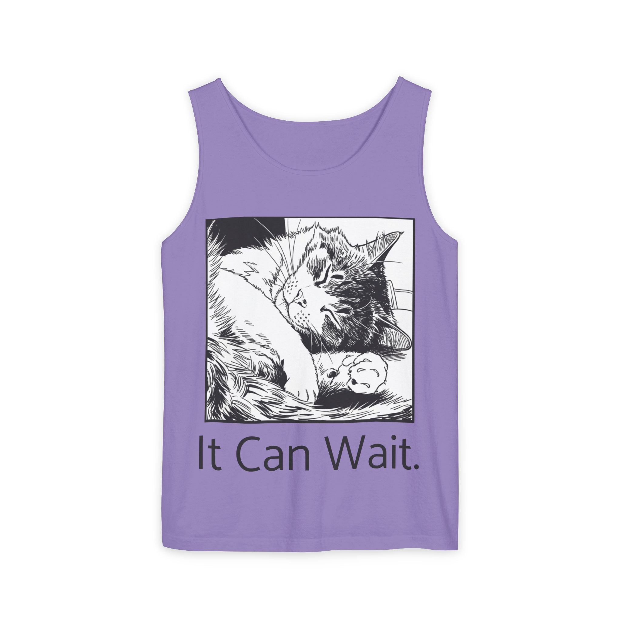 It Can Wait | Sleeping Cat Tank Top | Funny Cat Comfort Colors Tank | Sarcastic Cat Lover Gift