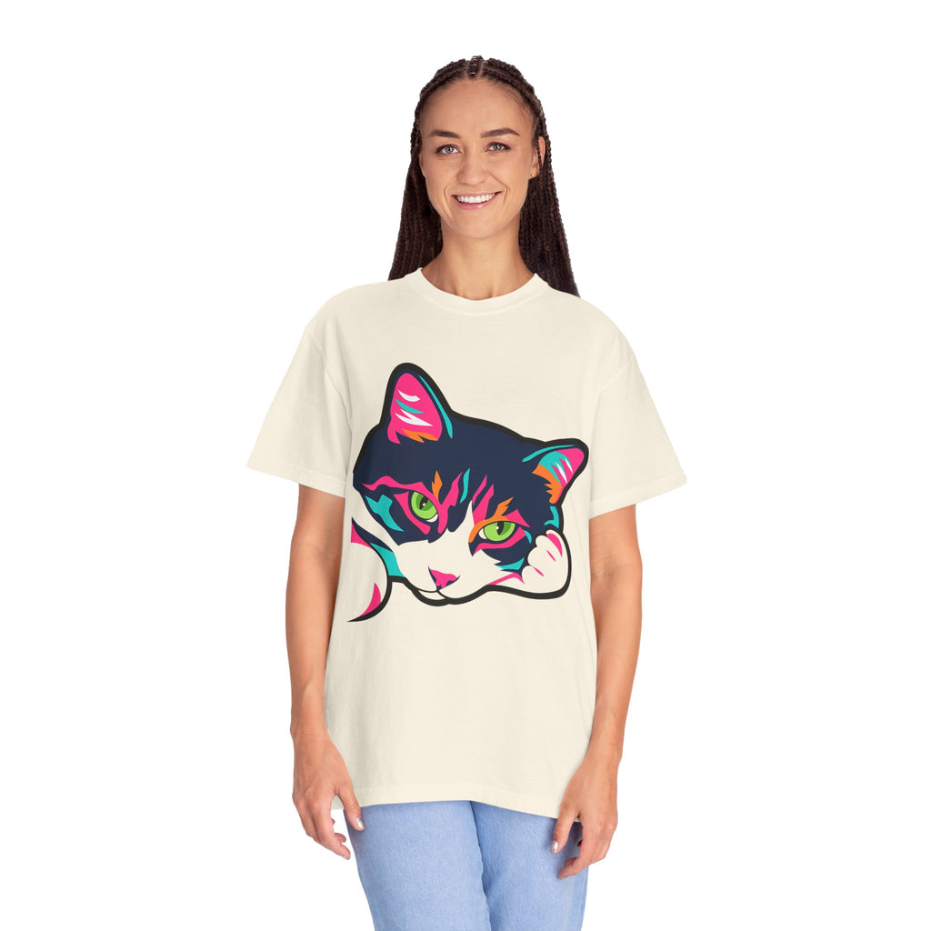 Neon Lulu Cat Face Tee | Bold Pop Art Cat Graphic | Comfort Colors Cat Lover Shirt