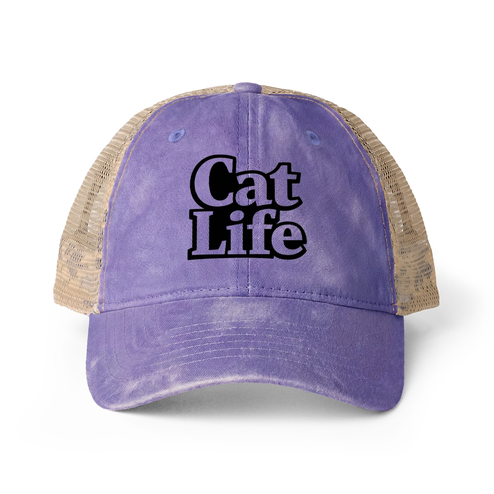Cat Life - Mesh Back Ponytail Cap | Washed Cotton Twill | Snapback | Cat Mom Hat - Women's Washed Mesh-Back Cap