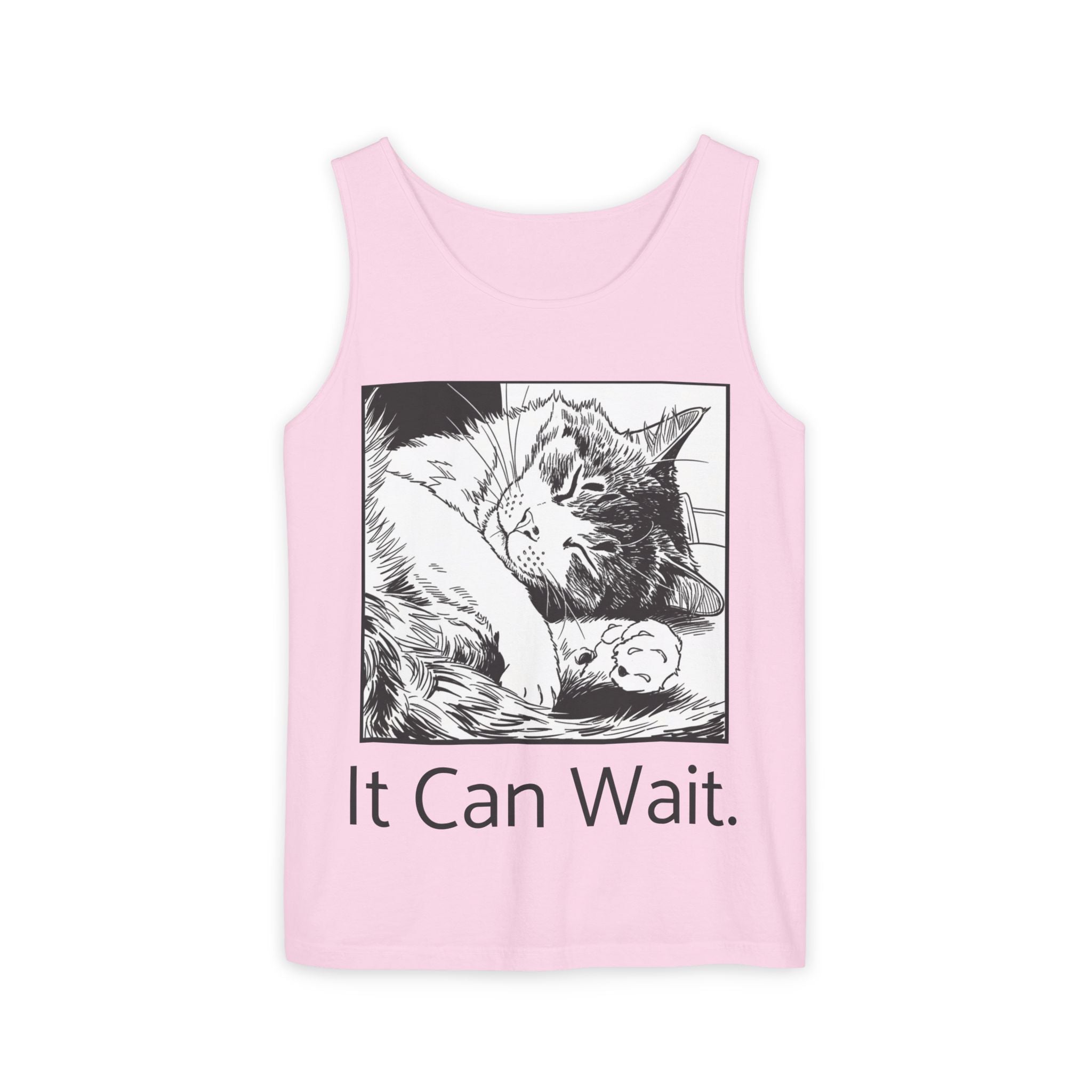 It Can Wait | Sleeping Cat Tank Top | Funny Cat Comfort Colors Tank | Sarcastic Cat Lover Gift