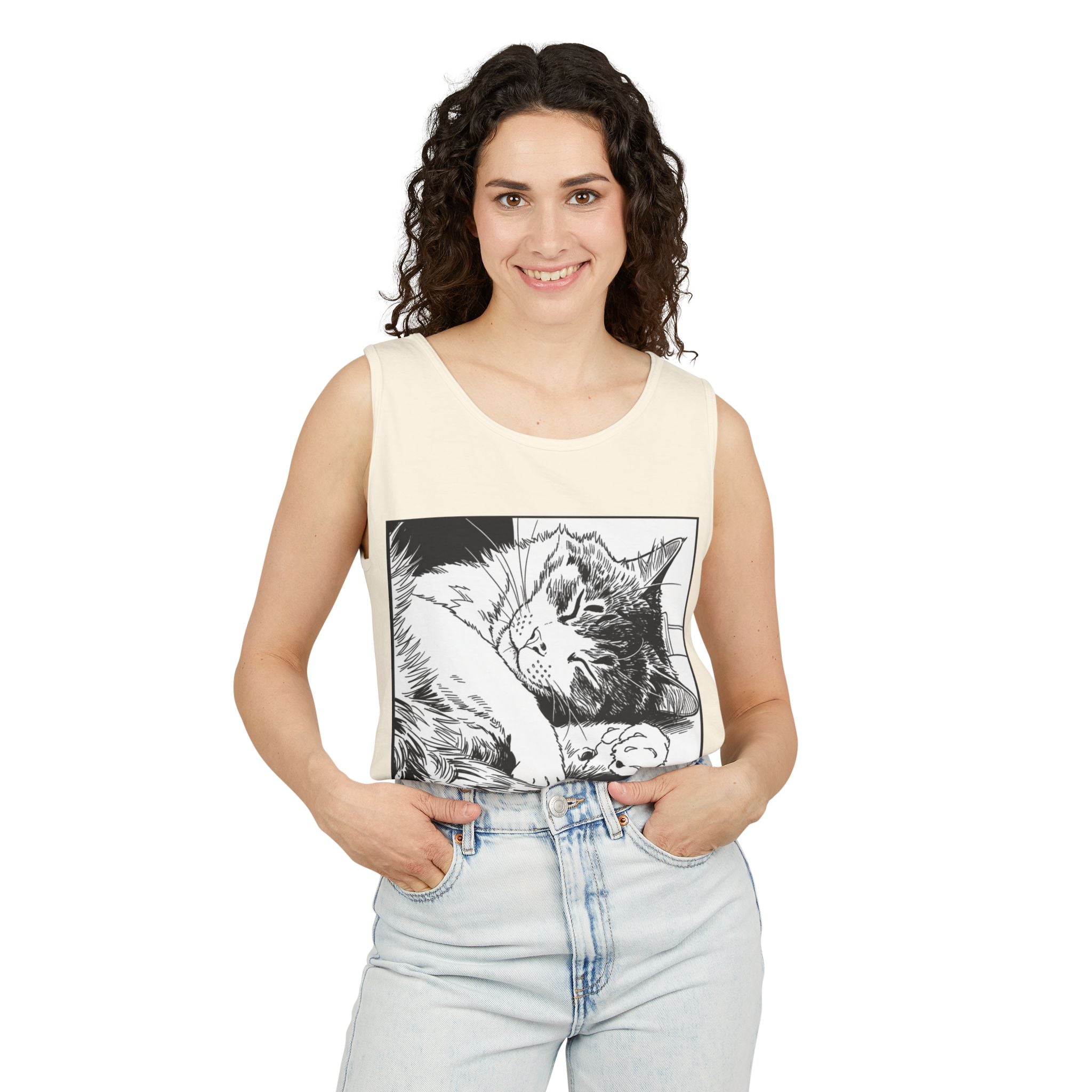 Wake Me For Dinner | Sleeping Lulu Cat Tank | Funny Cat Comfort Colors Tank Top | Cat Lover Gift