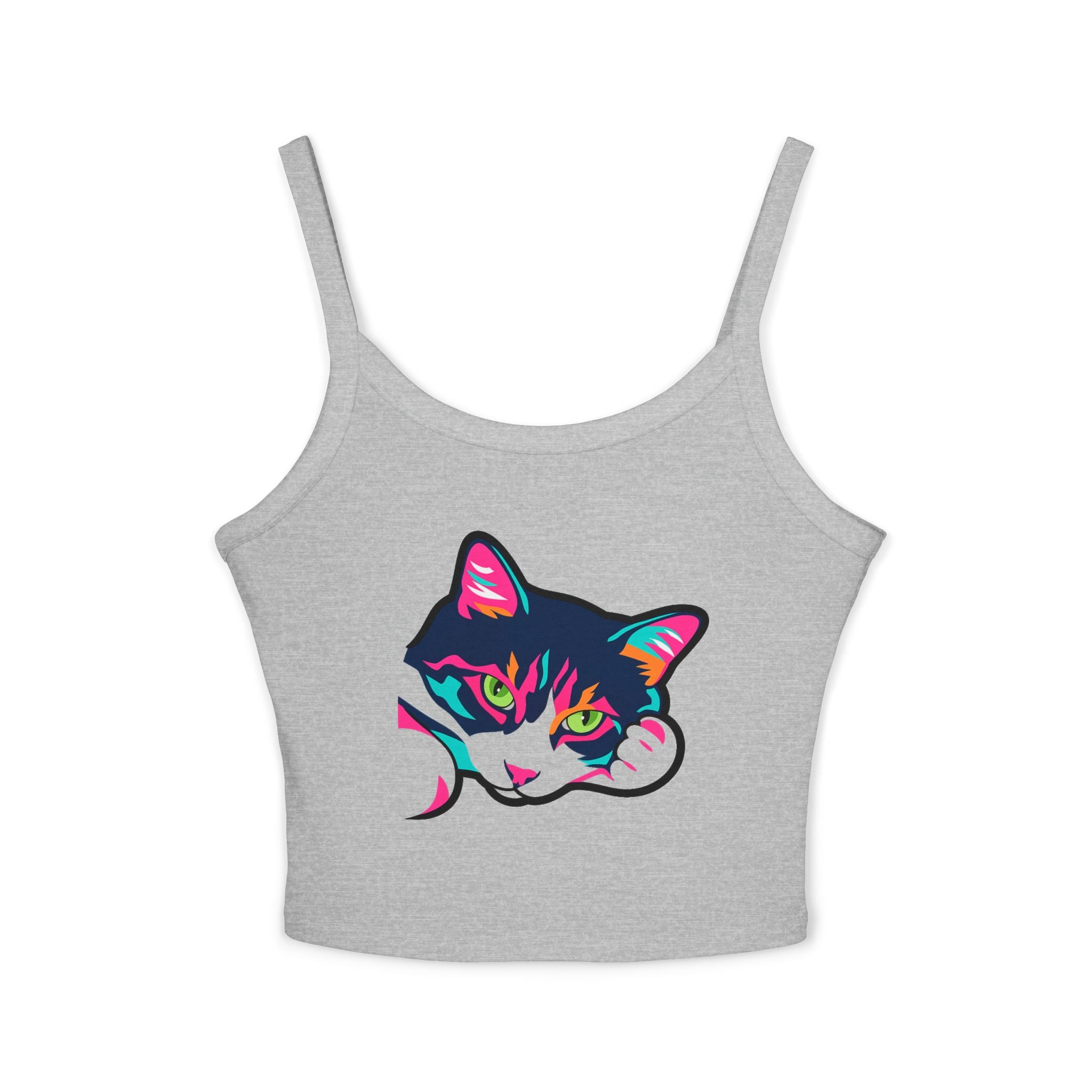 Neon Cat Face Tank Top | Bold Pink Teal Cat Graphic | Cat Lover Gift