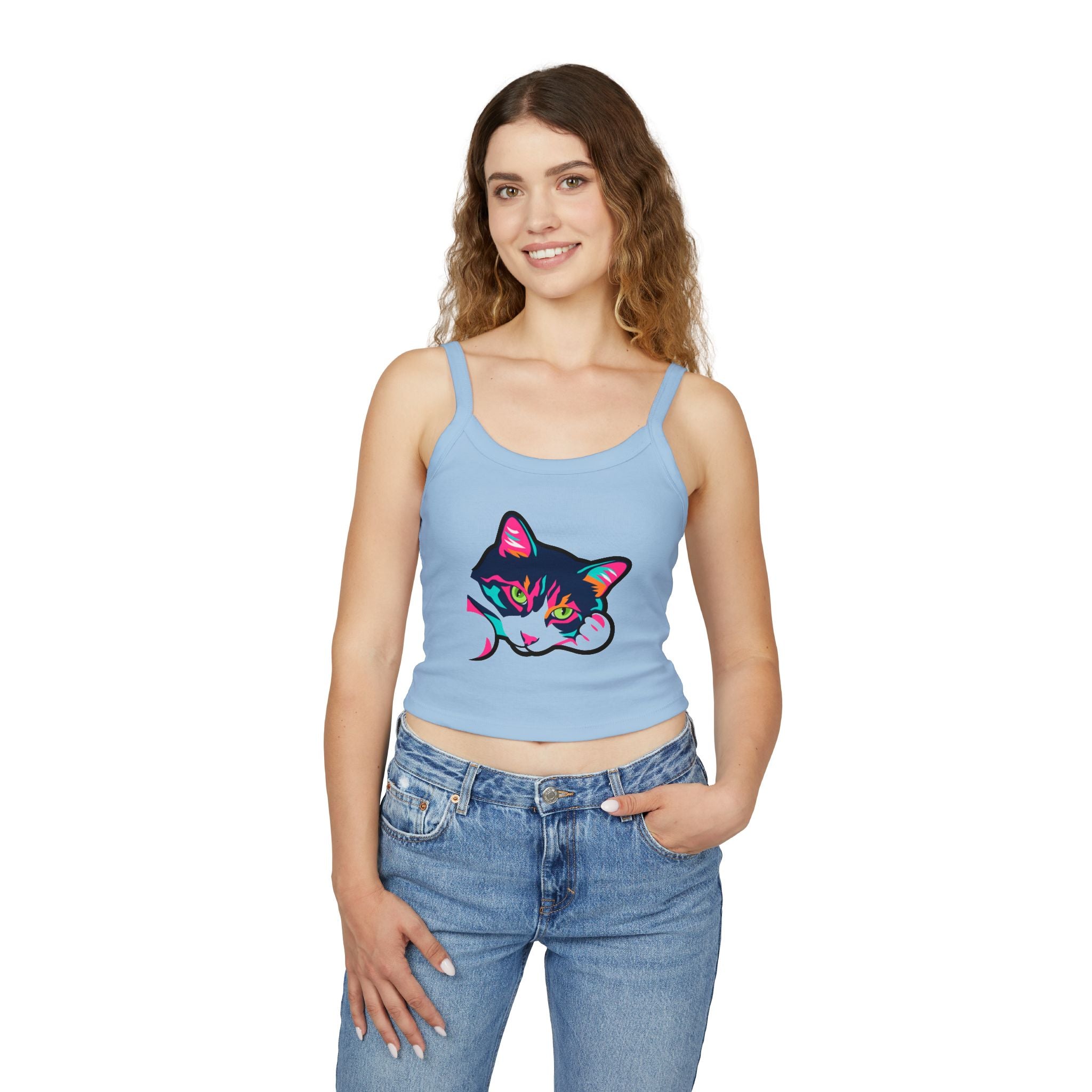 Neon Cat Face Tank Top | Bold Pink Teal Cat Graphic | Cat Lover Gift